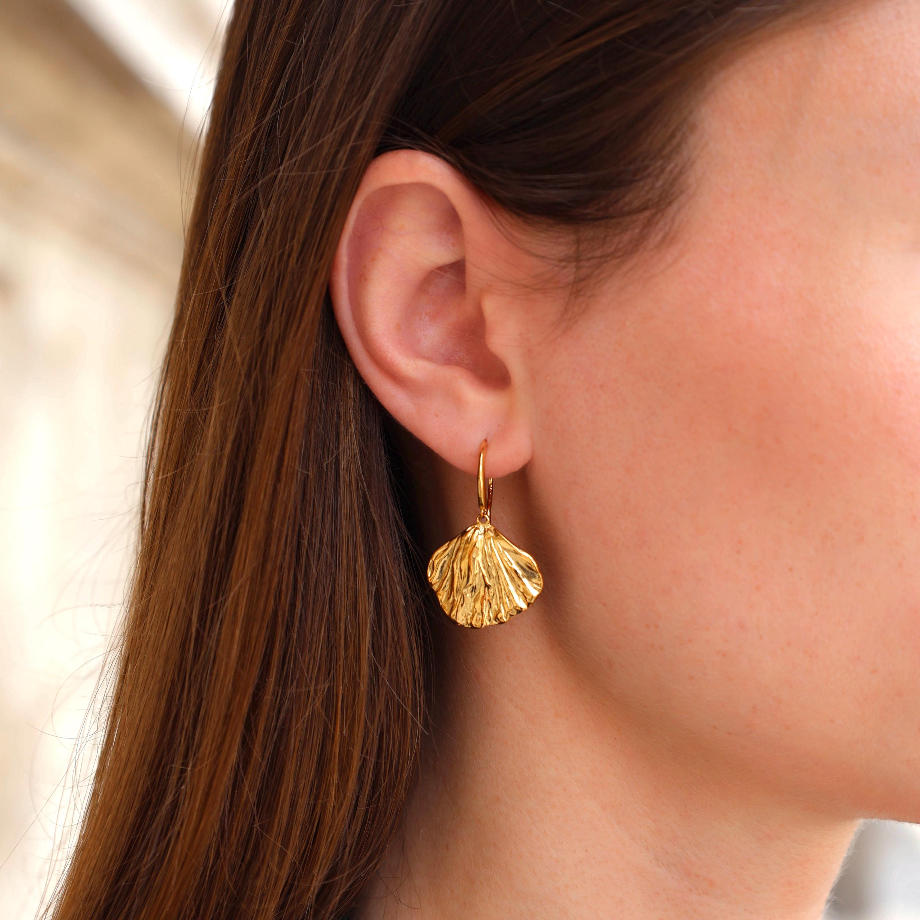 Boucles d'oreilles pendantes feuilles ginko en acier inoxydable