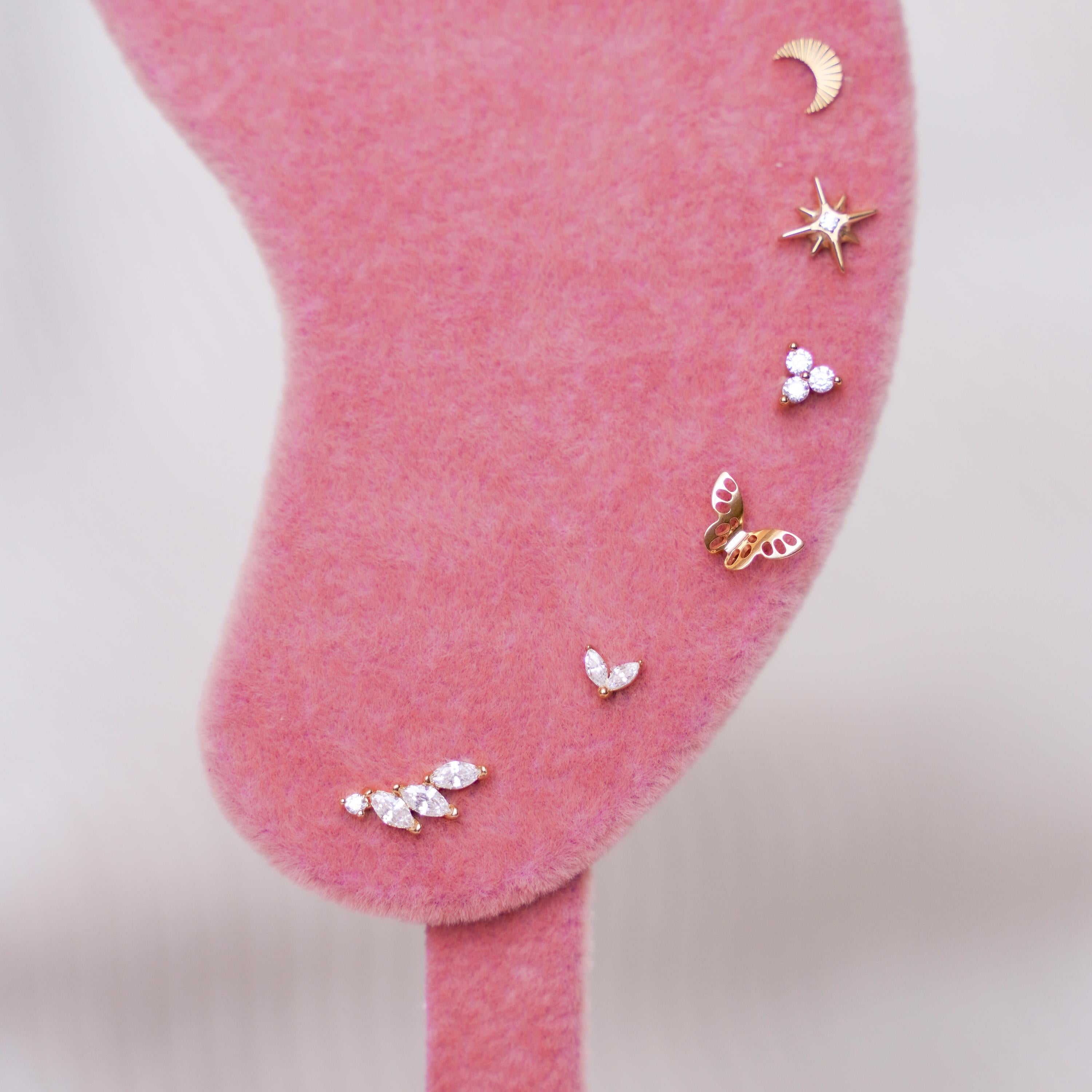 Piercing papillon en acier inoxydable / Boucle d'oreille minimaliste individuelle