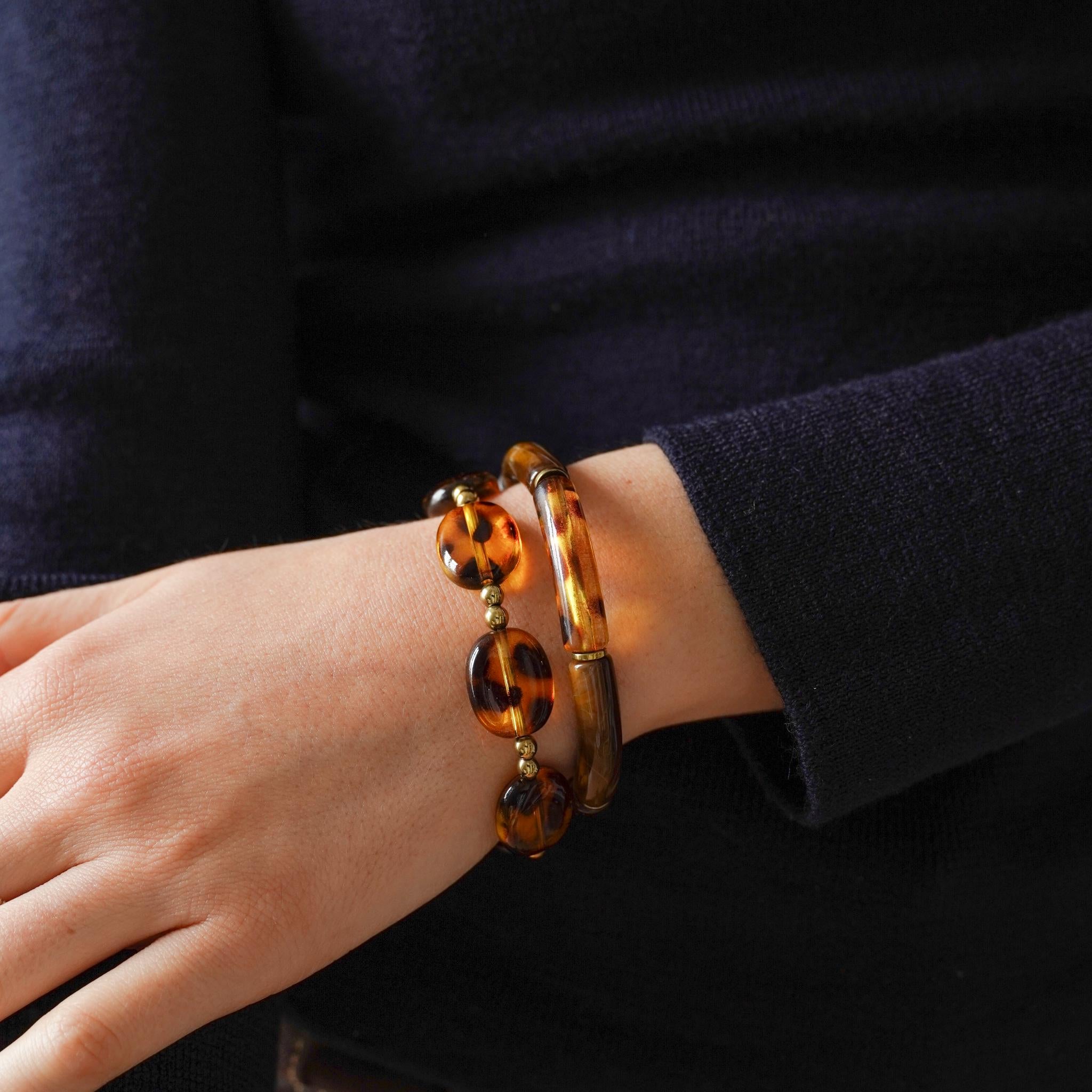 Bracelet en perles ambrées léopard / Bracelet perles marron