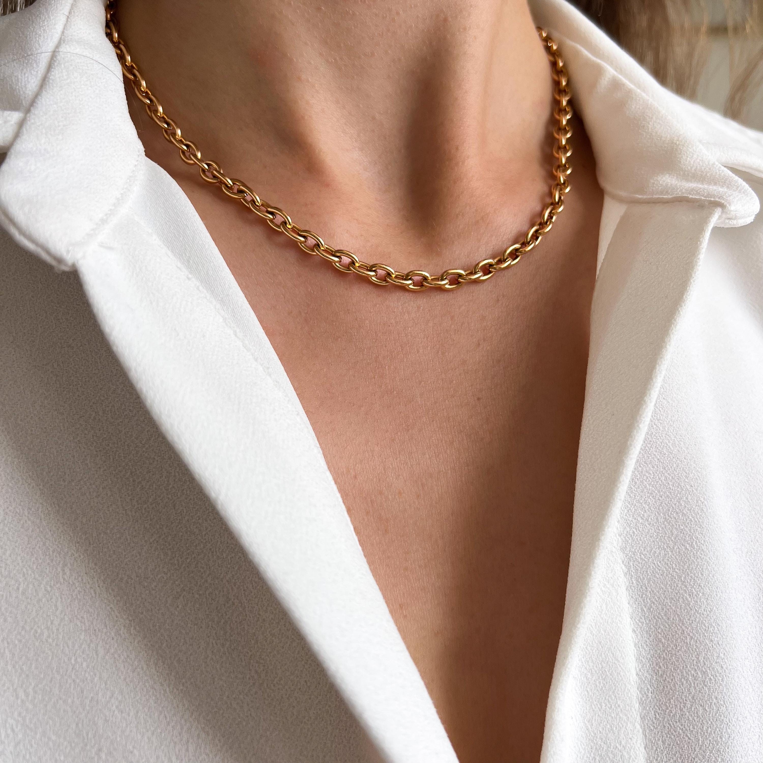 Collier acier inoxydable doré chaine épaisse anneaux ovales