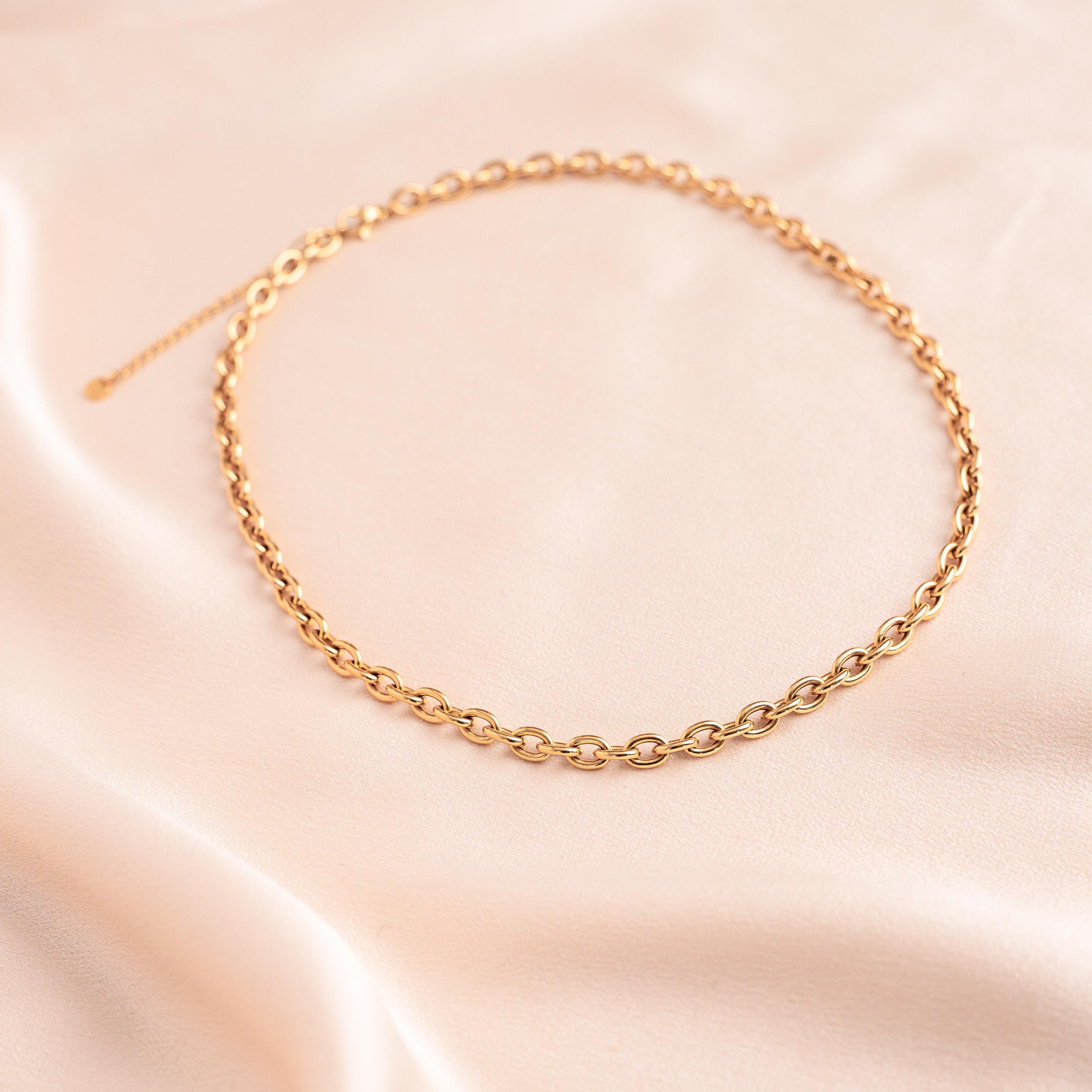 Collier acier inoxydable doré chaine épaisse anneaux ovales