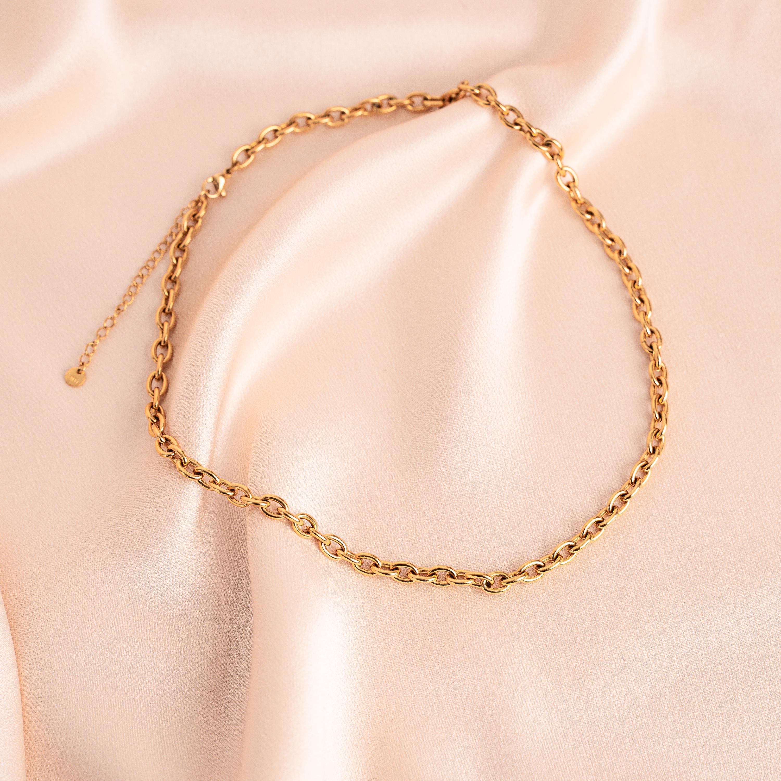 Collier acier inoxydable doré chaine épaisse anneaux ovales