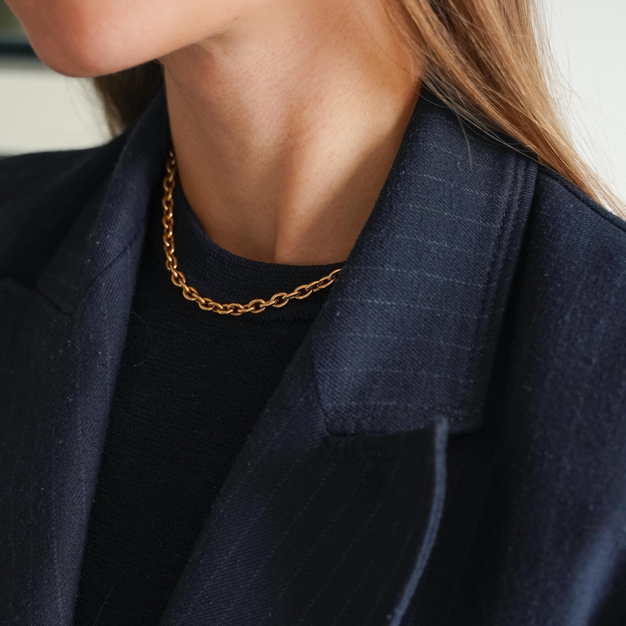 Collier acier inoxydable doré chaine épaisse anneaux ovales