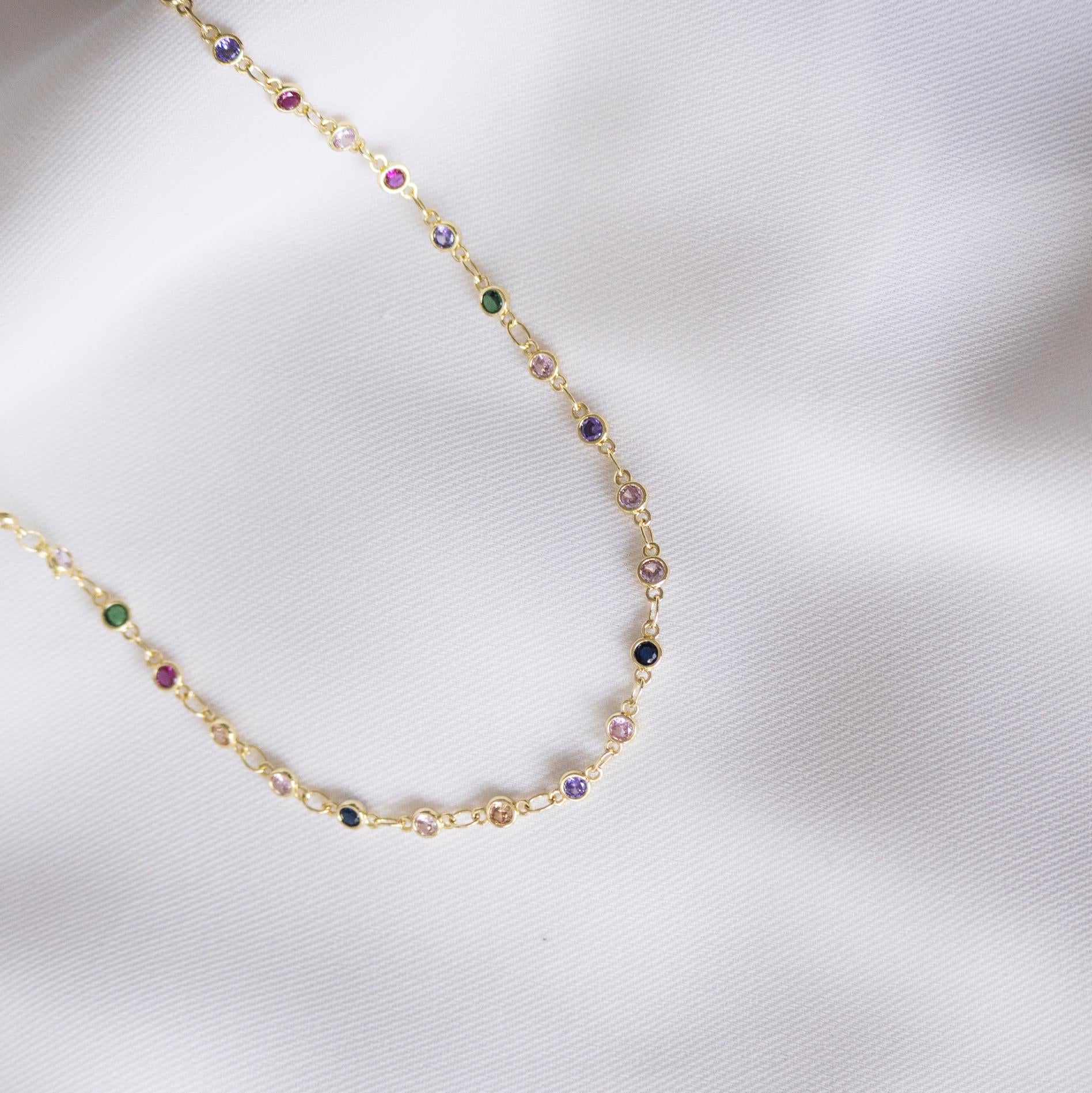 Collier double rang pierres multicolores / Collier femme acier inoxydable