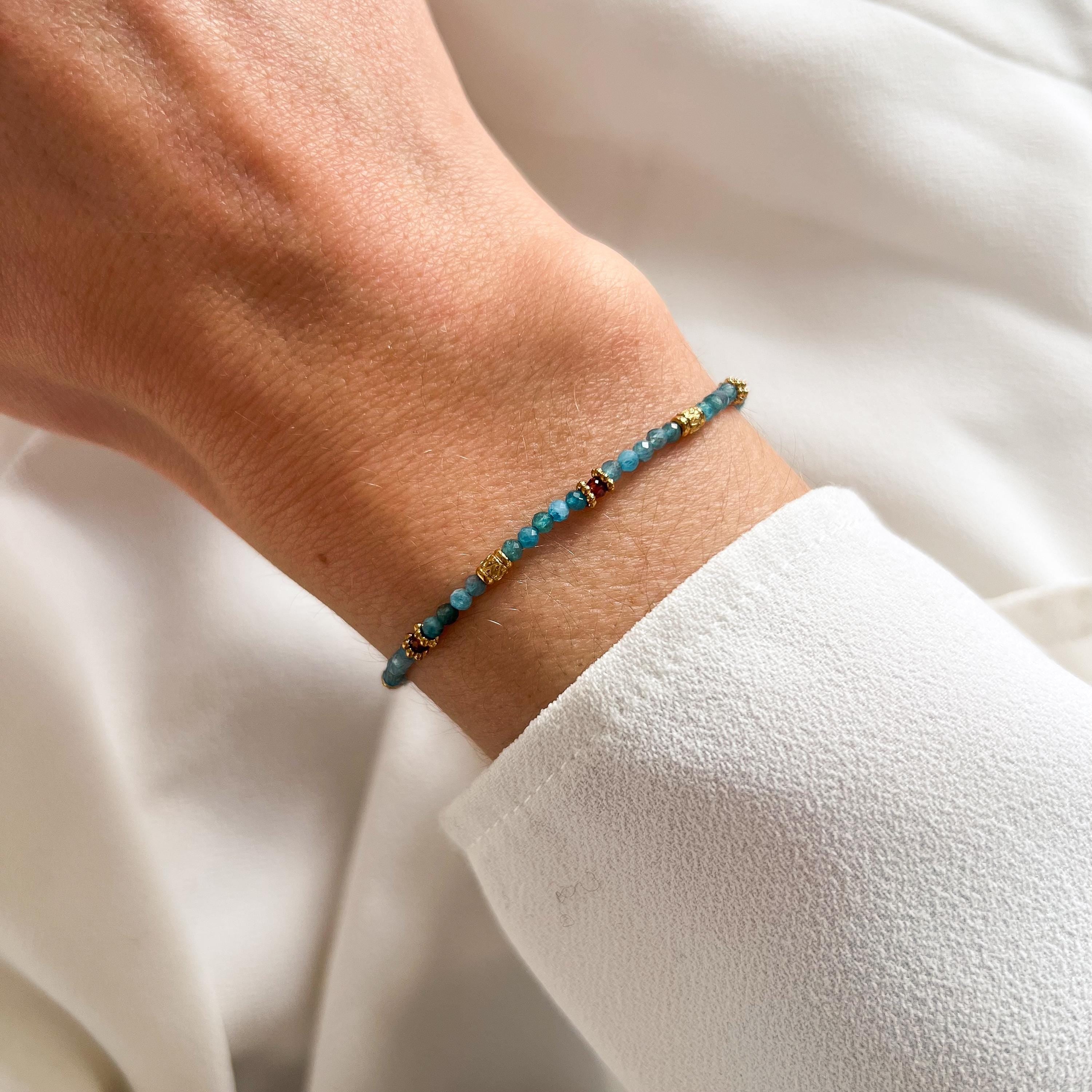 Bracelet perles en pierre naturelle apatite / bracelet femme perles bleues