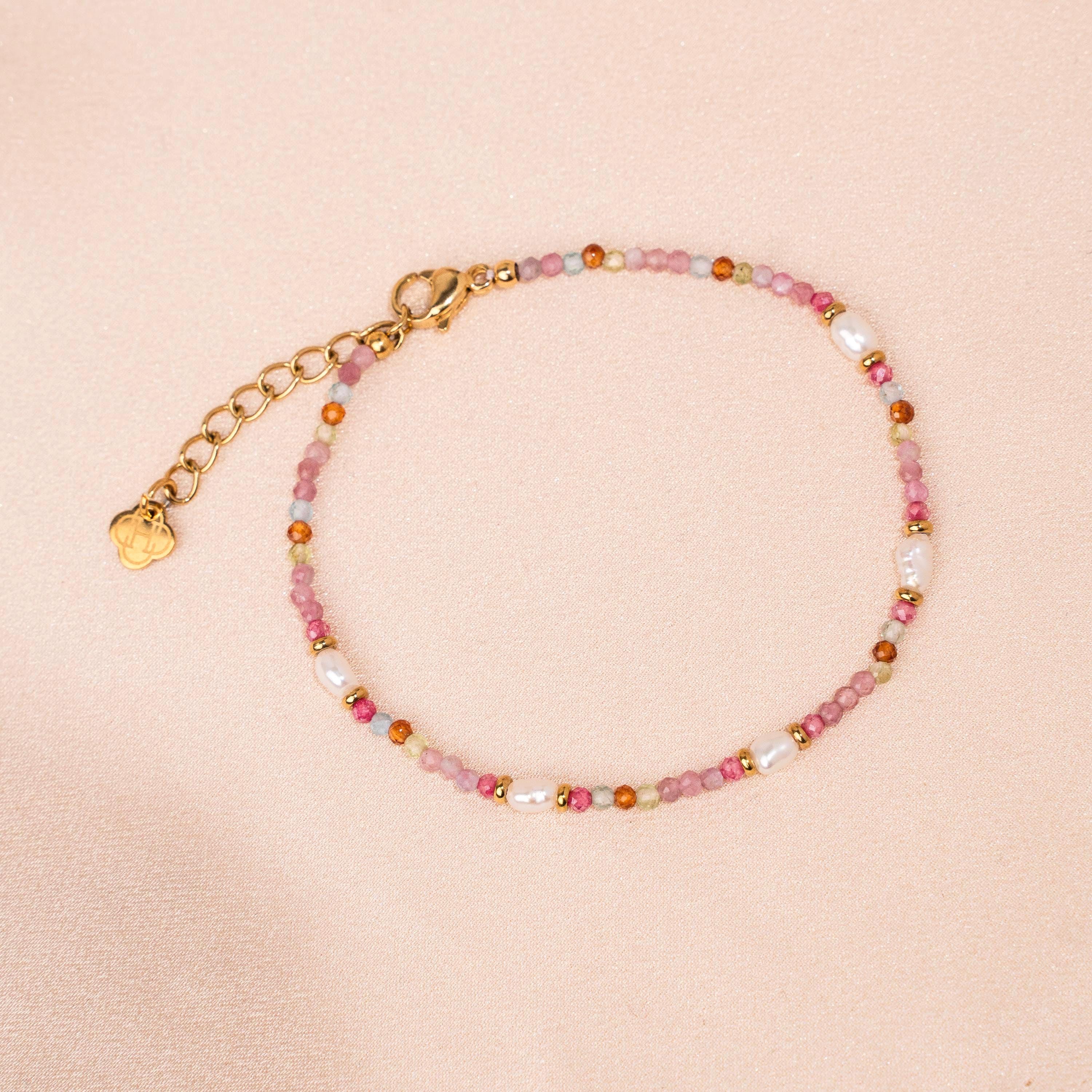 Bracelet perles en pierre naturelle agate rose et perles d'eau douce / bracelet femme perles rose