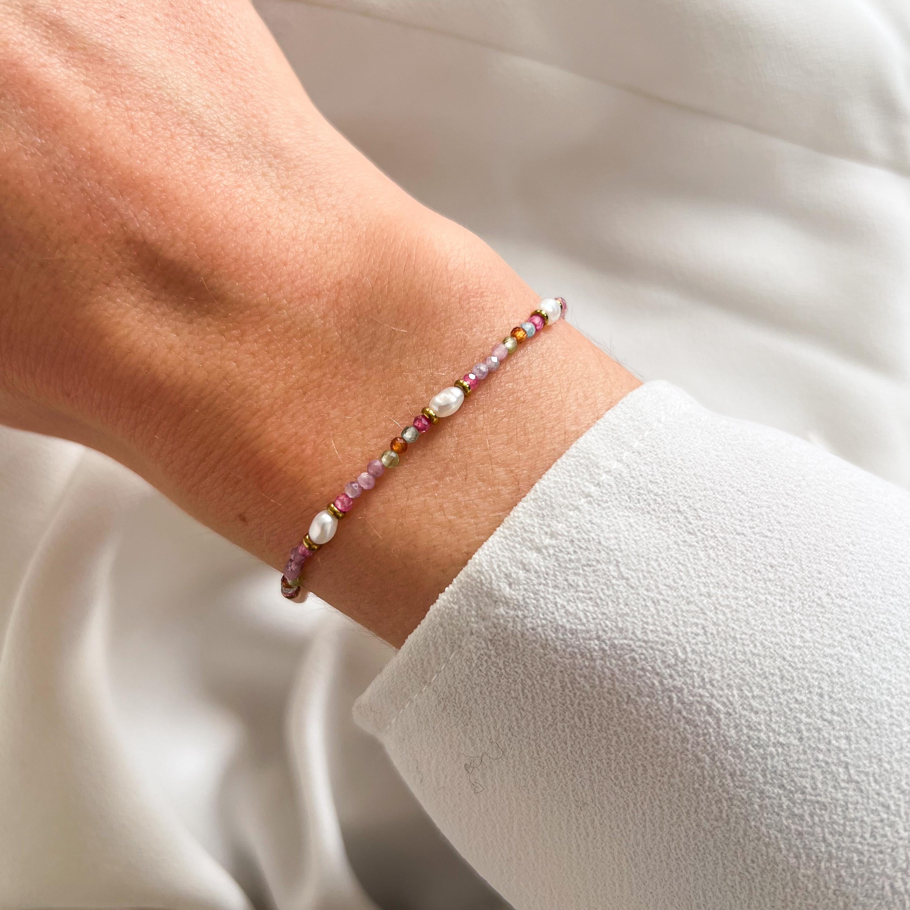Bracelet perles en pierre naturelle agate rose et perles d'eau douce / bracelet femme perles rose