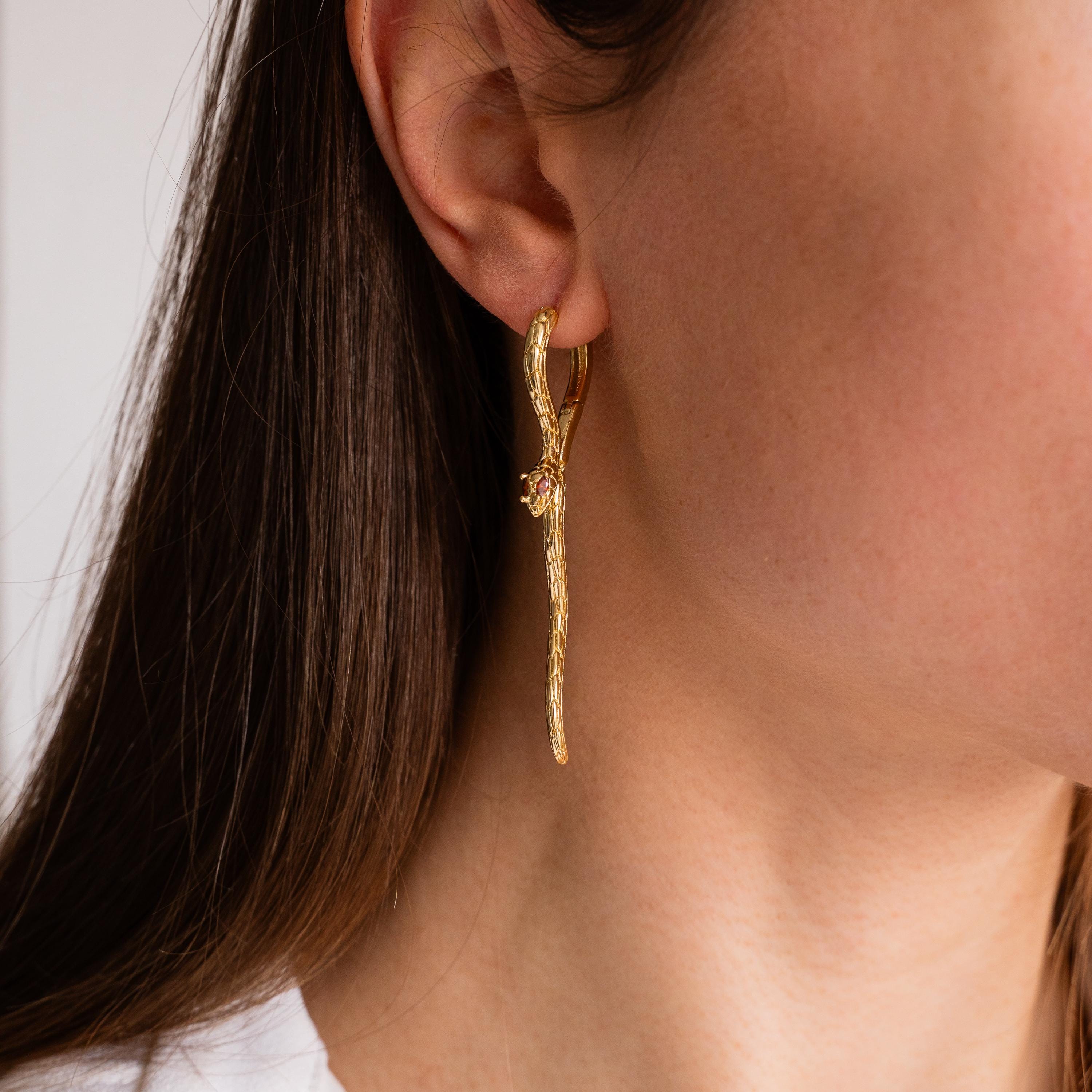 Boucles d'oreilles pendantes serpent / Boucles d'oreilles serpent doré