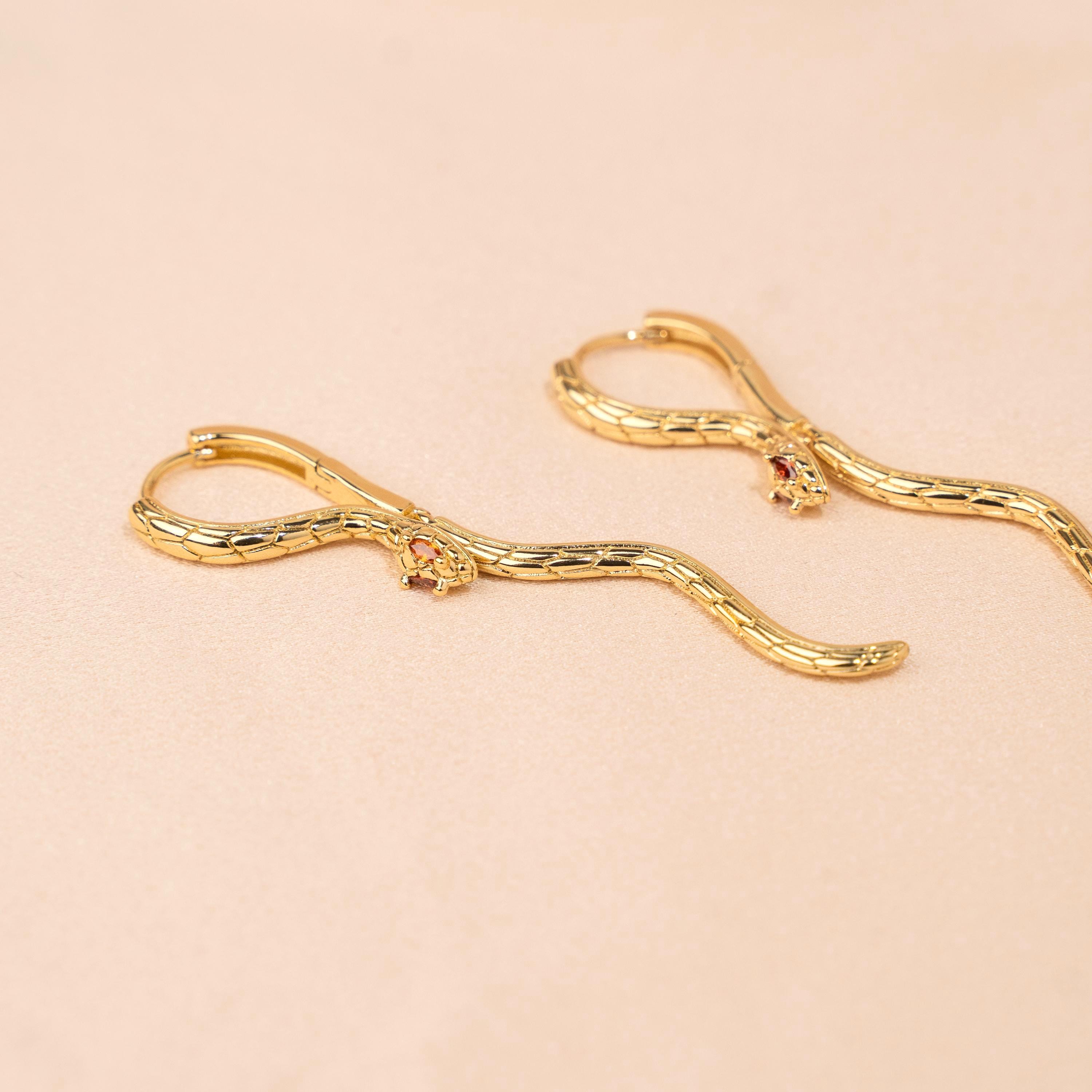 Boucles d'oreilles pendantes serpent / Boucles d'oreilles serpent doré