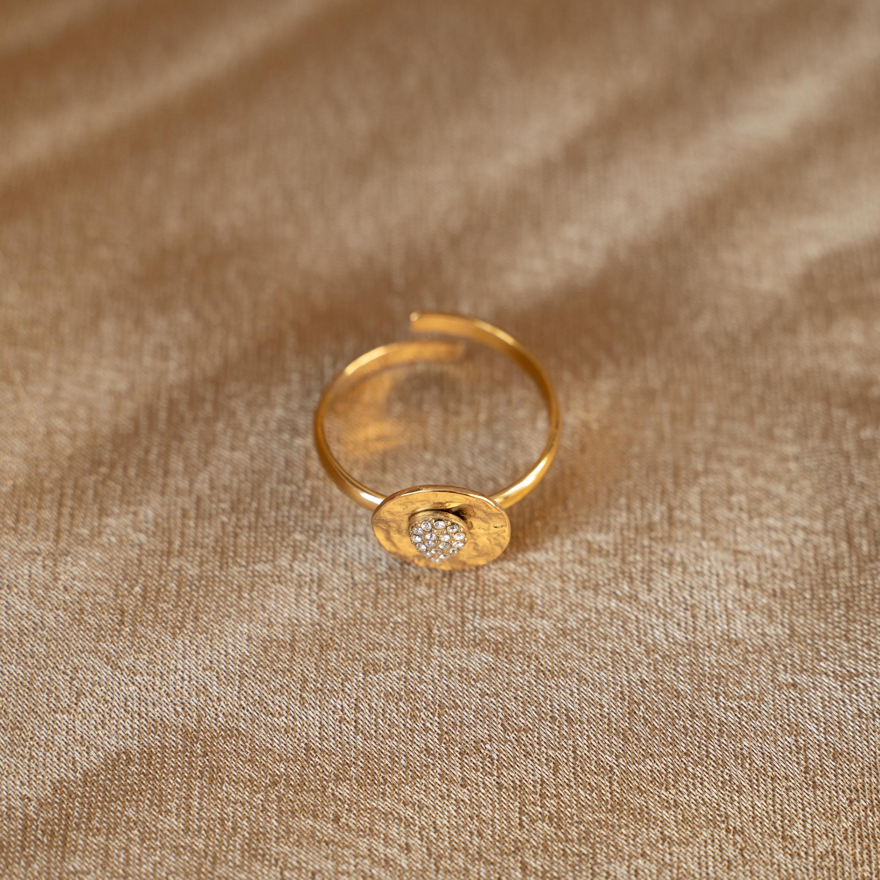 Bague fine femme acier inoxydable cercle martelé goutte oxyde de zirconium / résistant à l'eau