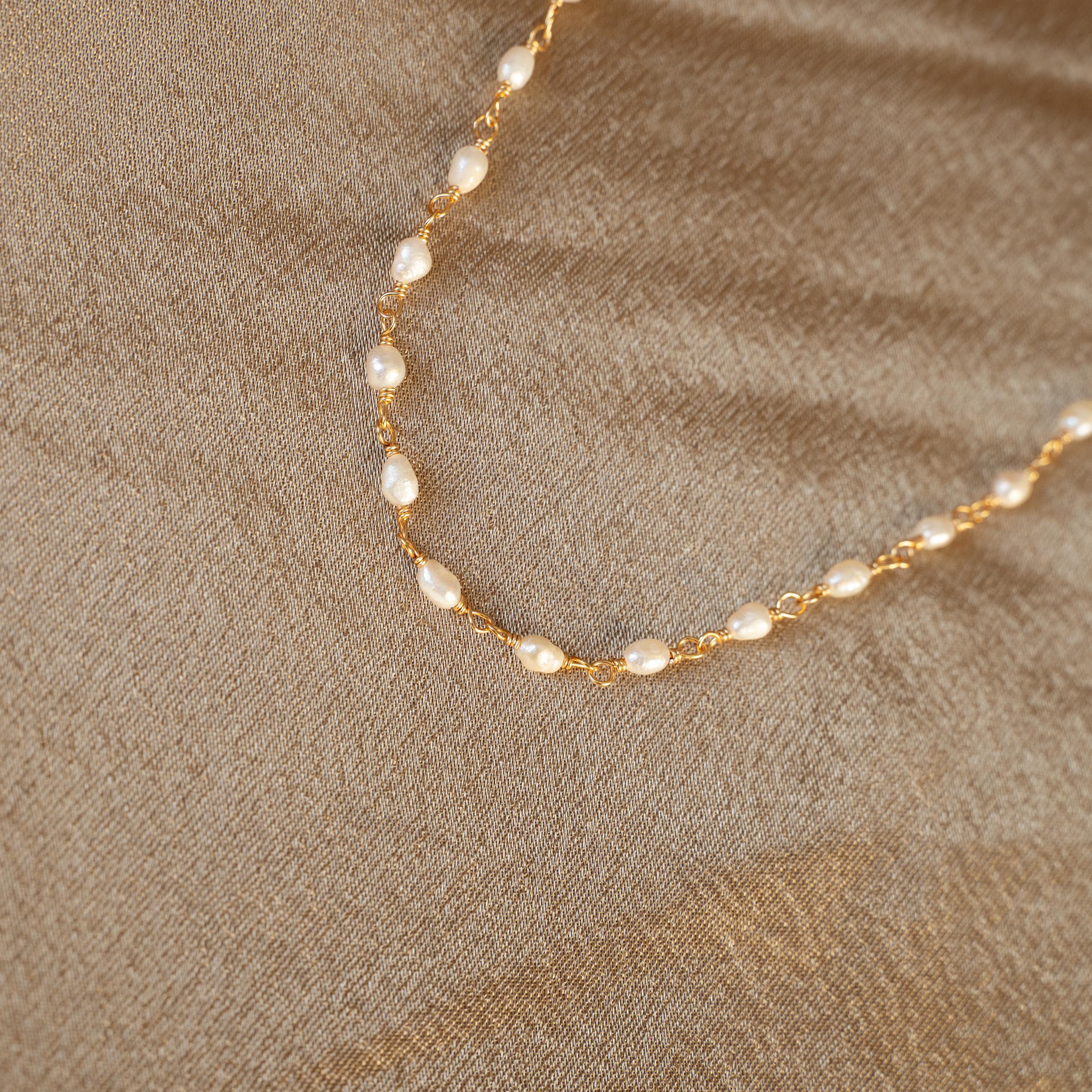 Collier perles d'eau douce nacre blanche / Collier femme chaine perles blanches acier inoxydable