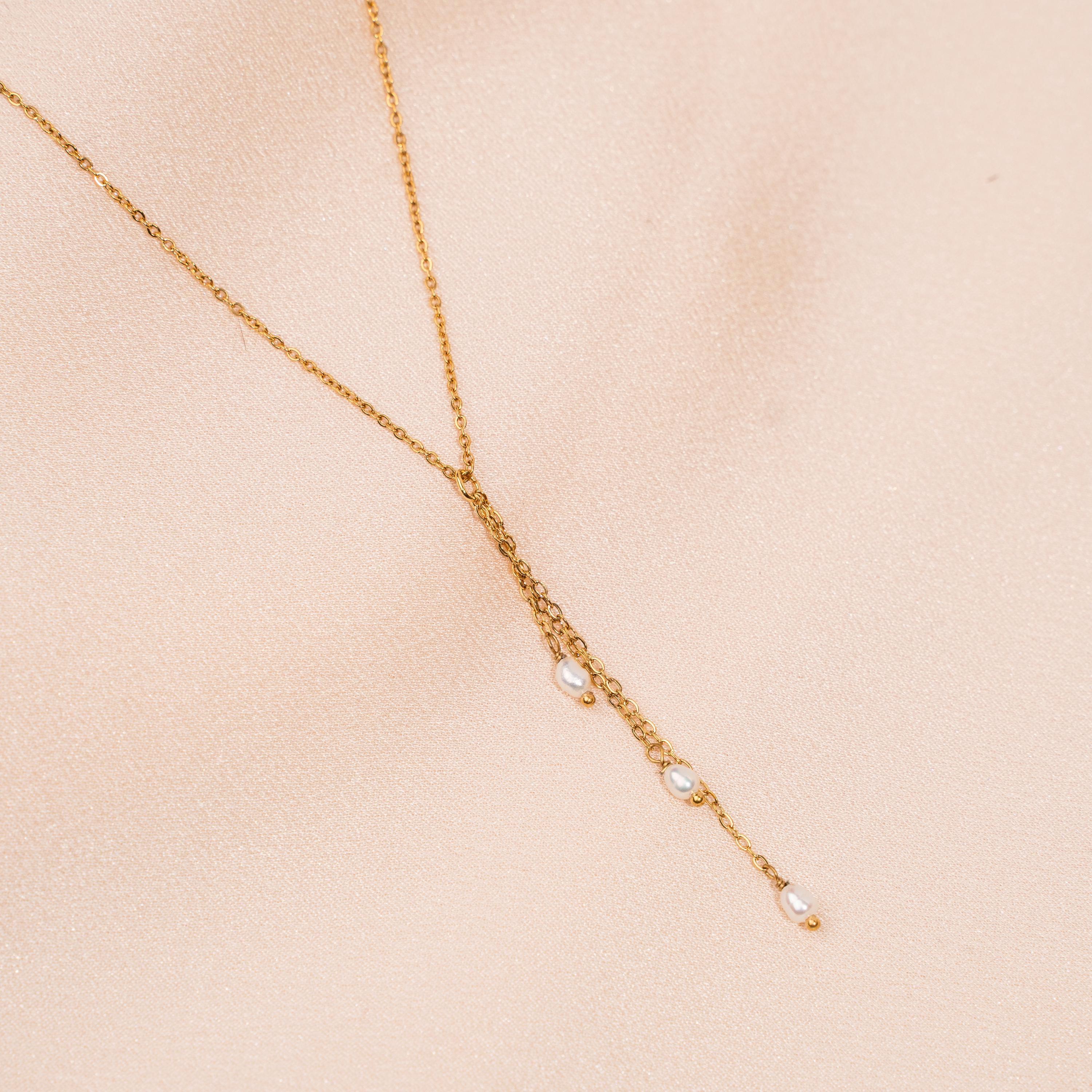 Collier femme long en acier inoxydable perles d'eau douce / Collier en Y lasso