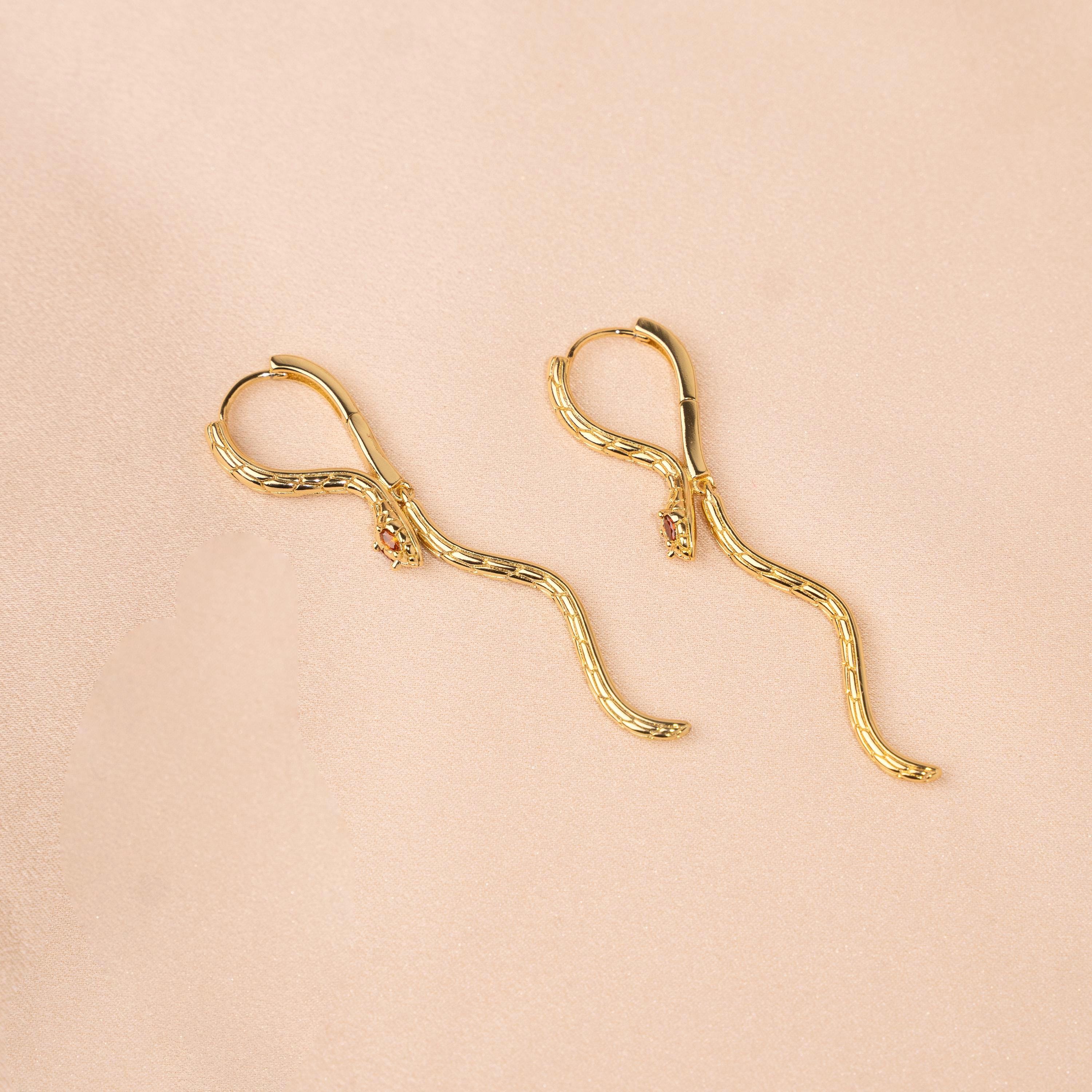 Boucles d'oreilles pendantes serpent / Boucles d'oreilles serpent doré