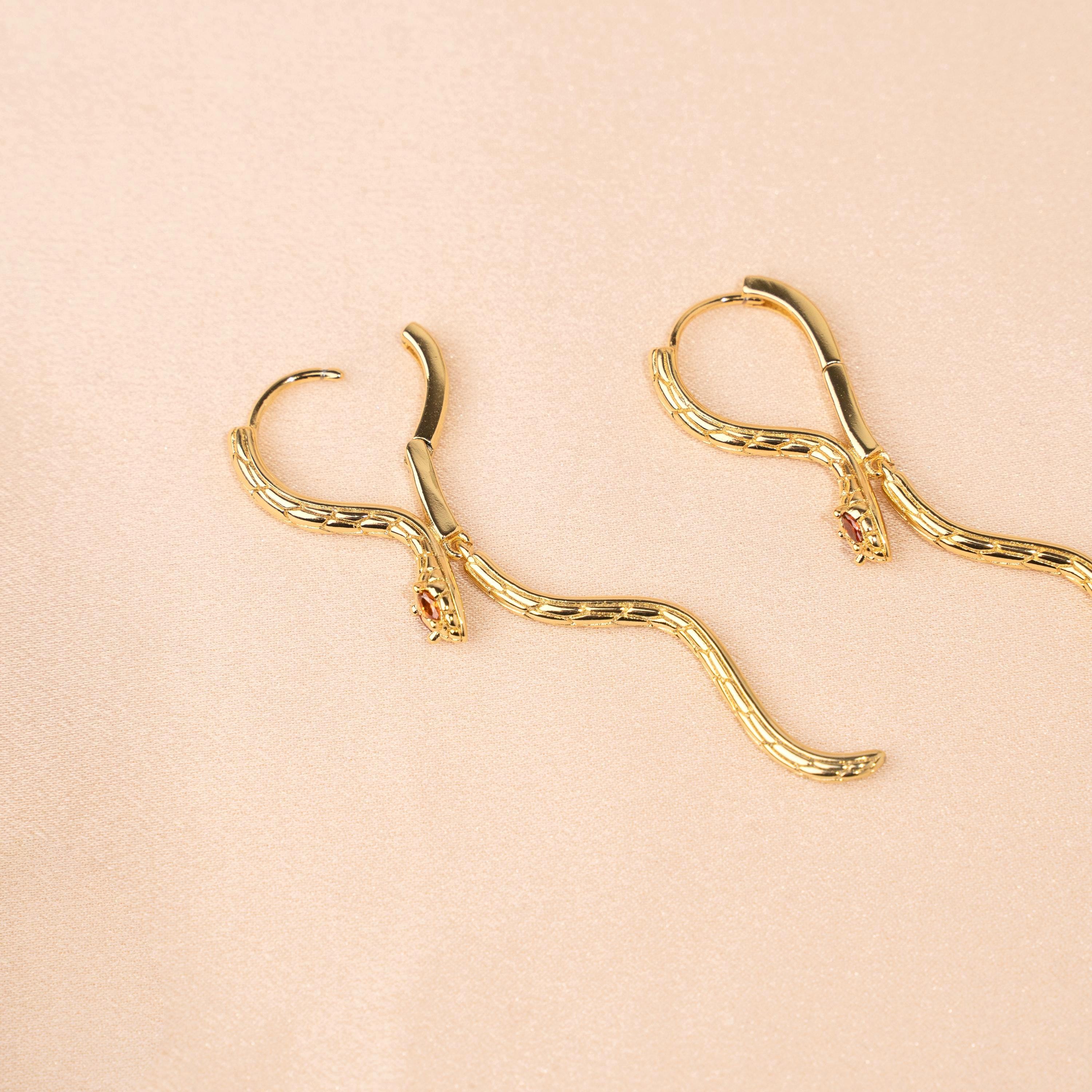 Boucles d'oreilles pendantes serpent / Boucles d'oreilles serpent doré