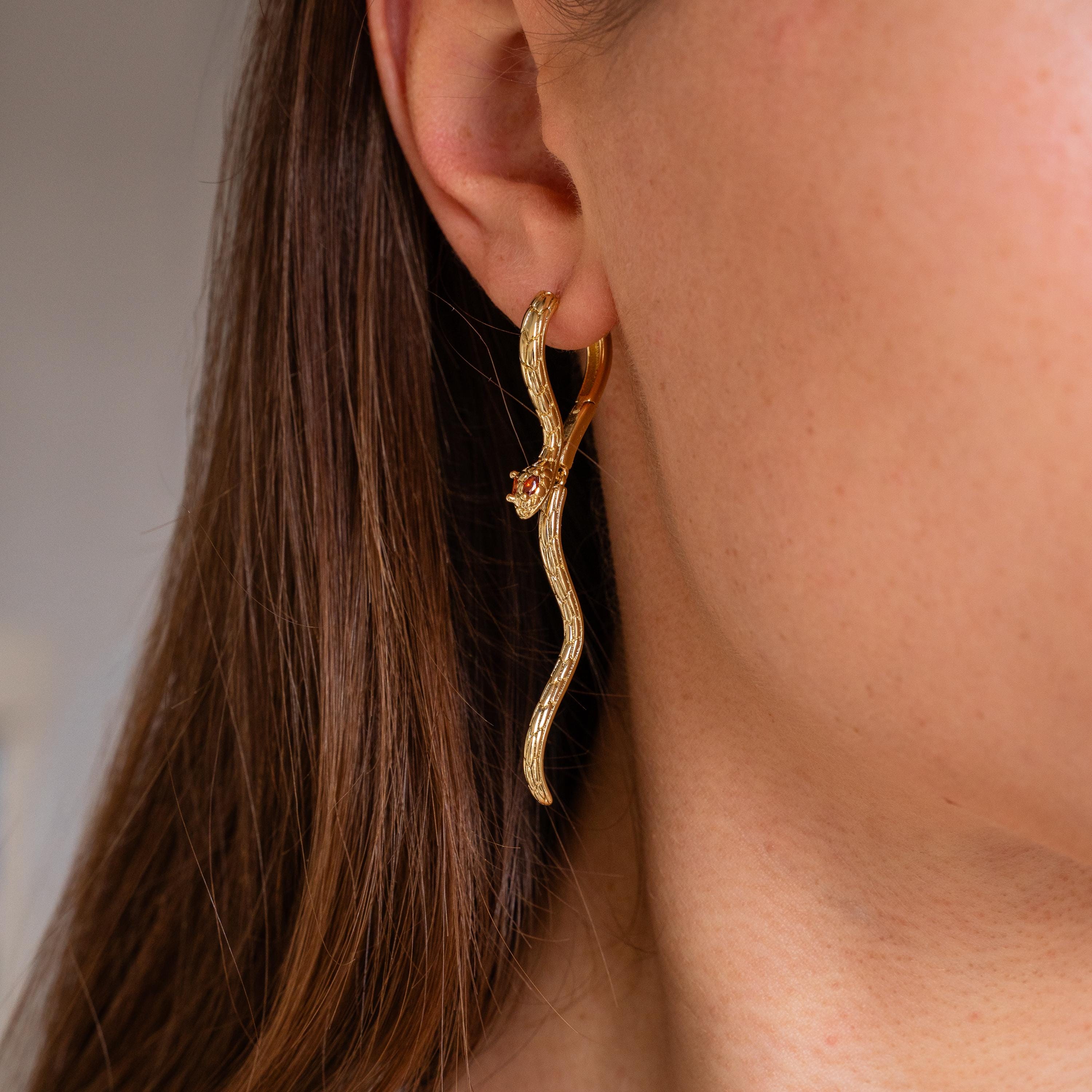 Boucles d'oreilles pendantes serpent / Boucles d'oreilles serpent doré