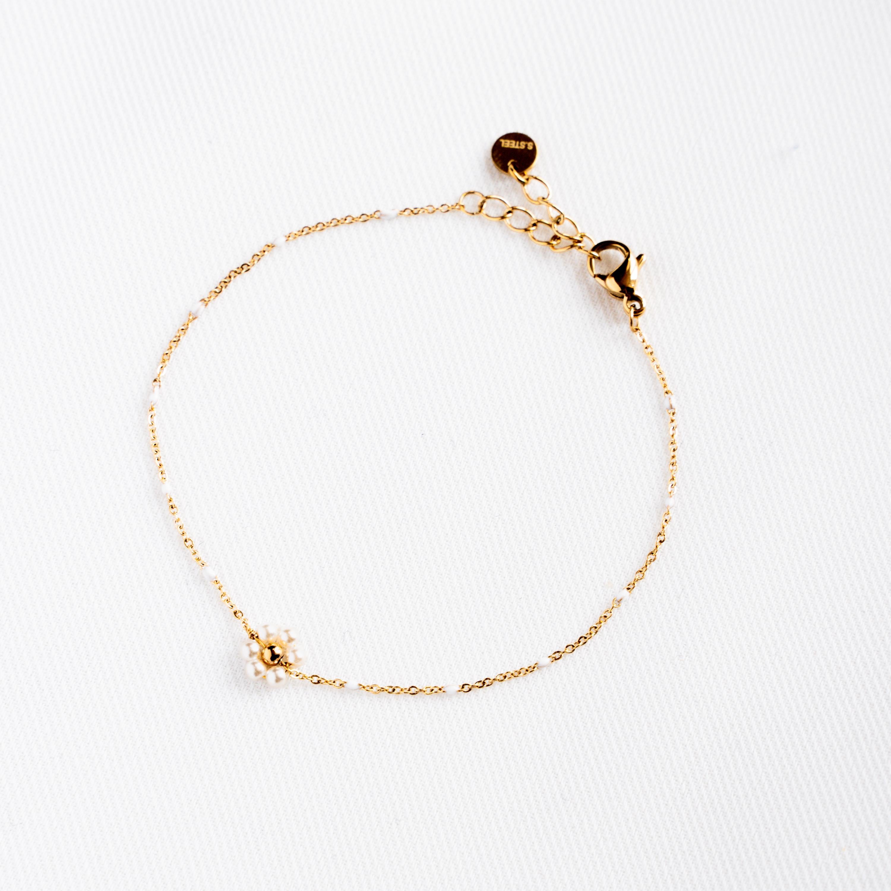 Bracelet fleur en perles blanches / Bracelet femme fleur blanche