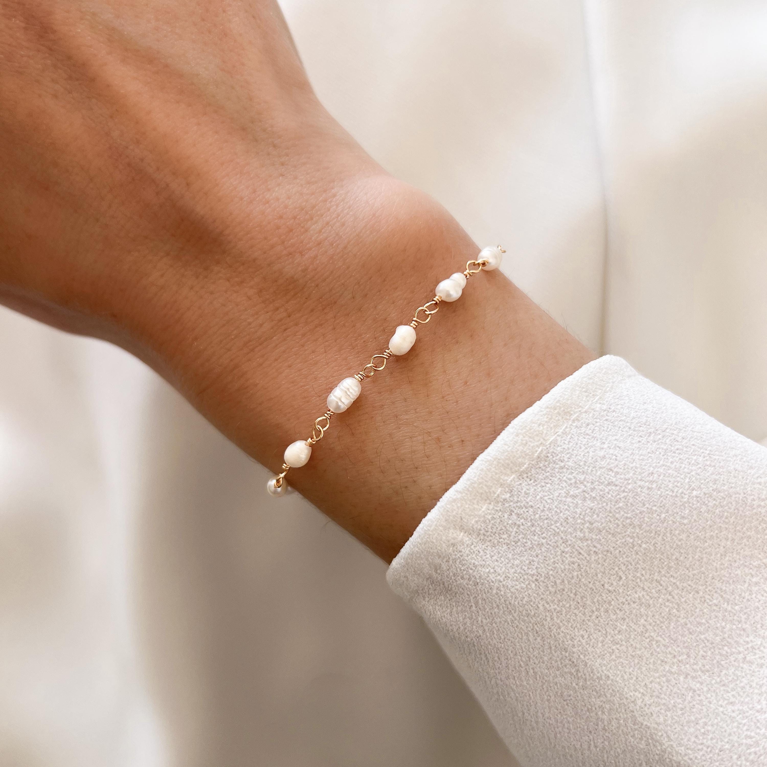 Bracelet fin perles d'eau douce / Bracelet femme perles nacre blanche
