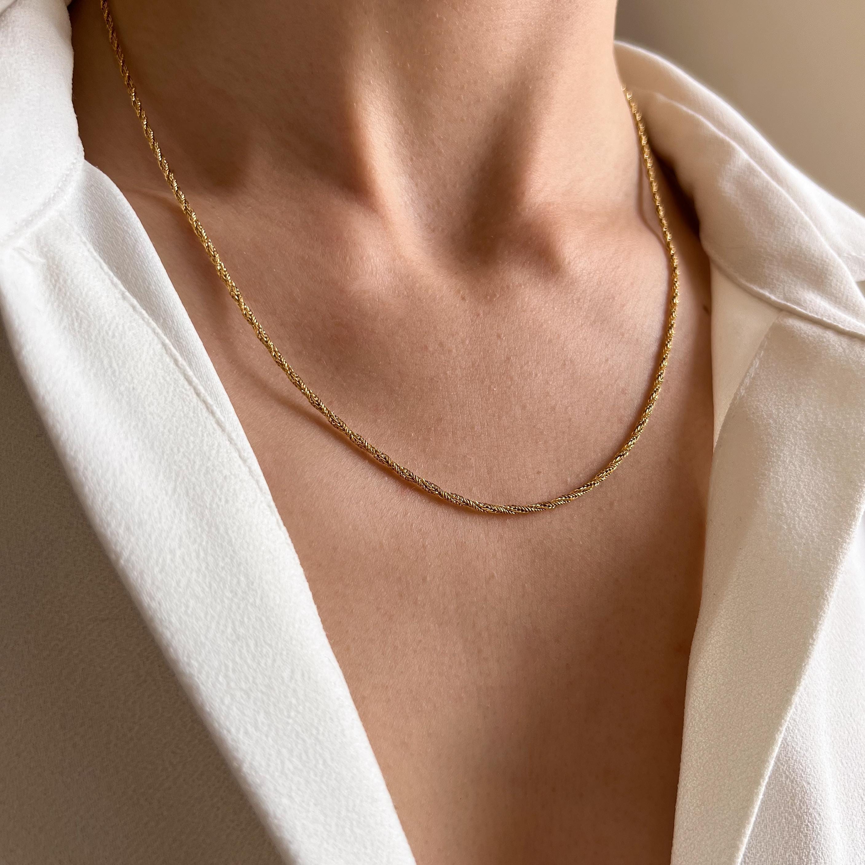 Collier chaine torsadée acier inoxydable doré / Collier femme doré chaine / Snake chain