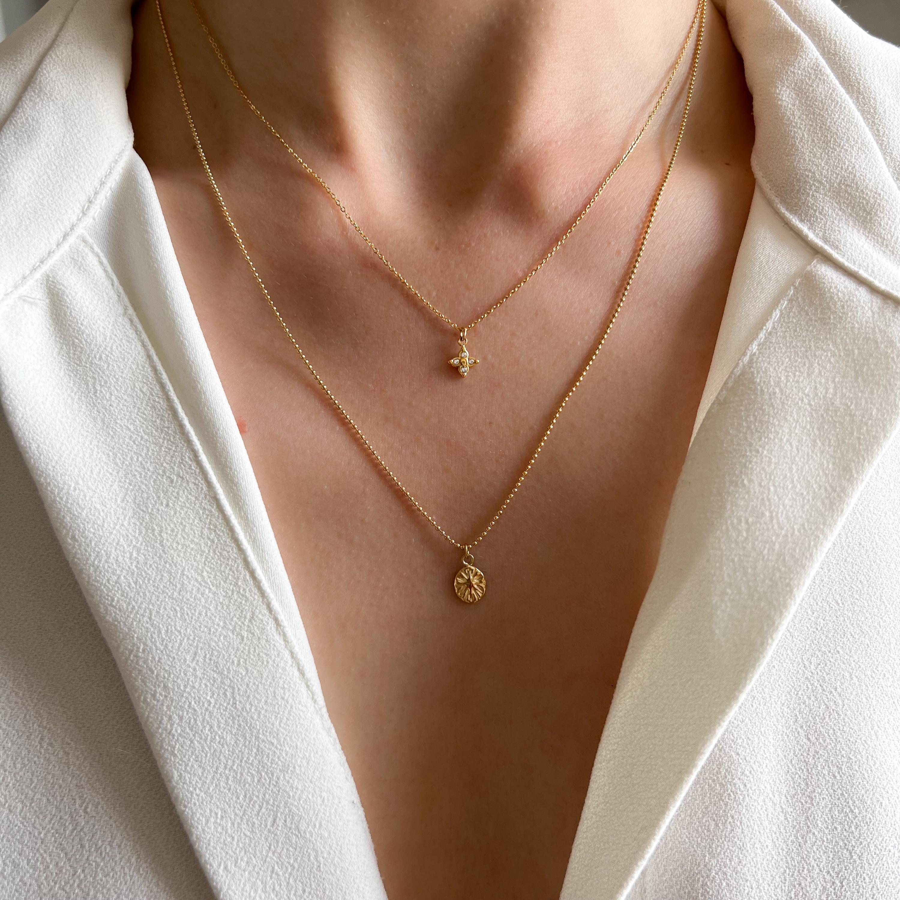 Collier acier inoxydable pendentif étoile médaille chaine fine / Collier femme fin chaine double