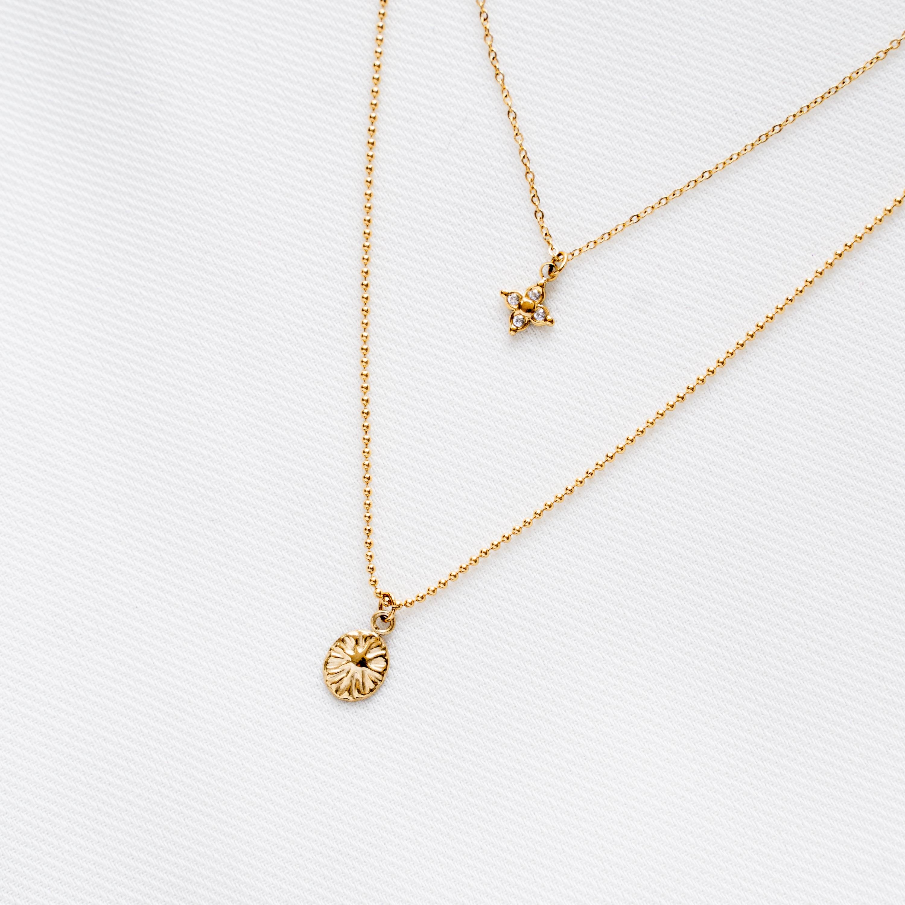 Collier acier inoxydable pendentif étoile médaille chaine fine / Collier femme fin chaine double