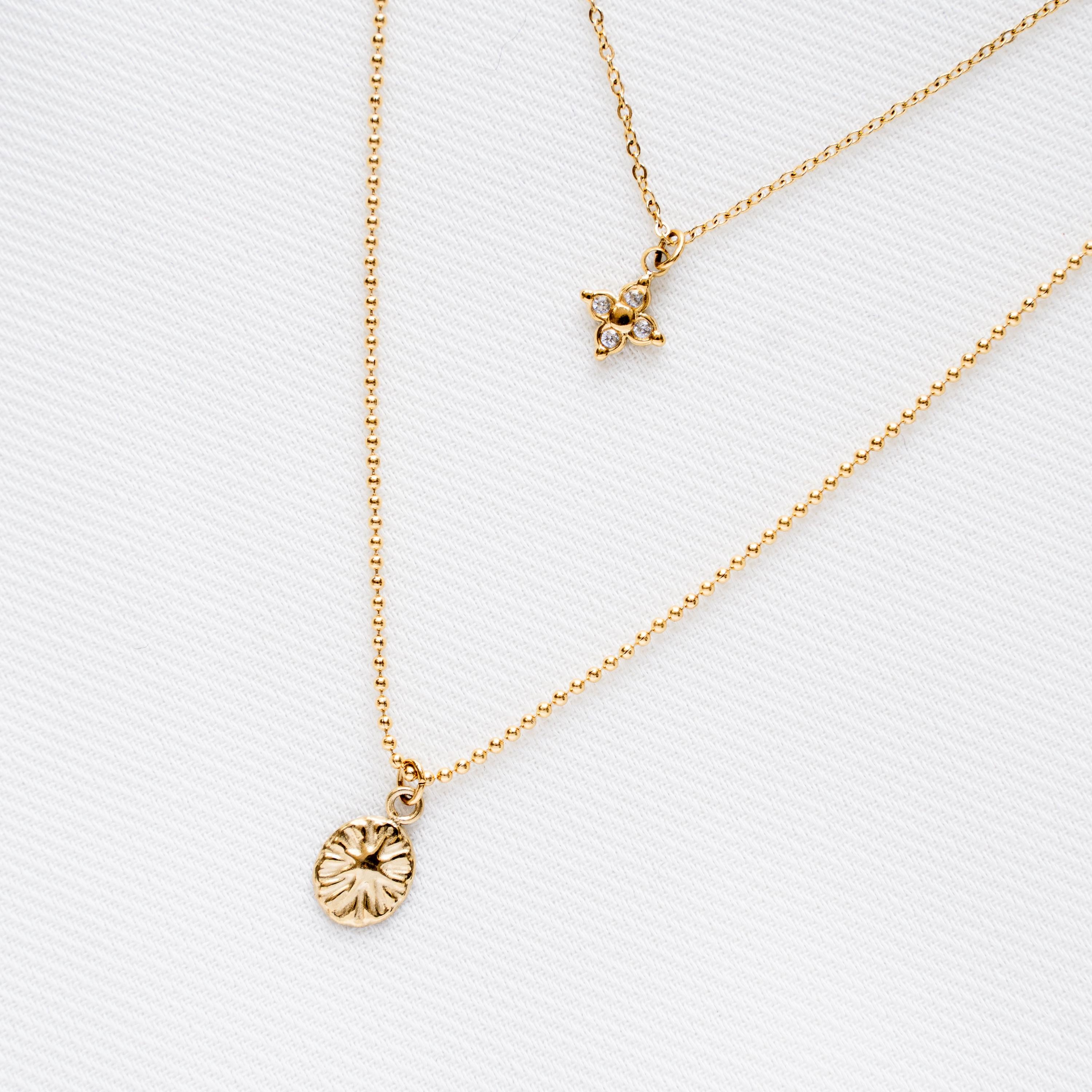 Collier acier inoxydable pendentif étoile médaille chaine fine / Collier femme fin chaine double