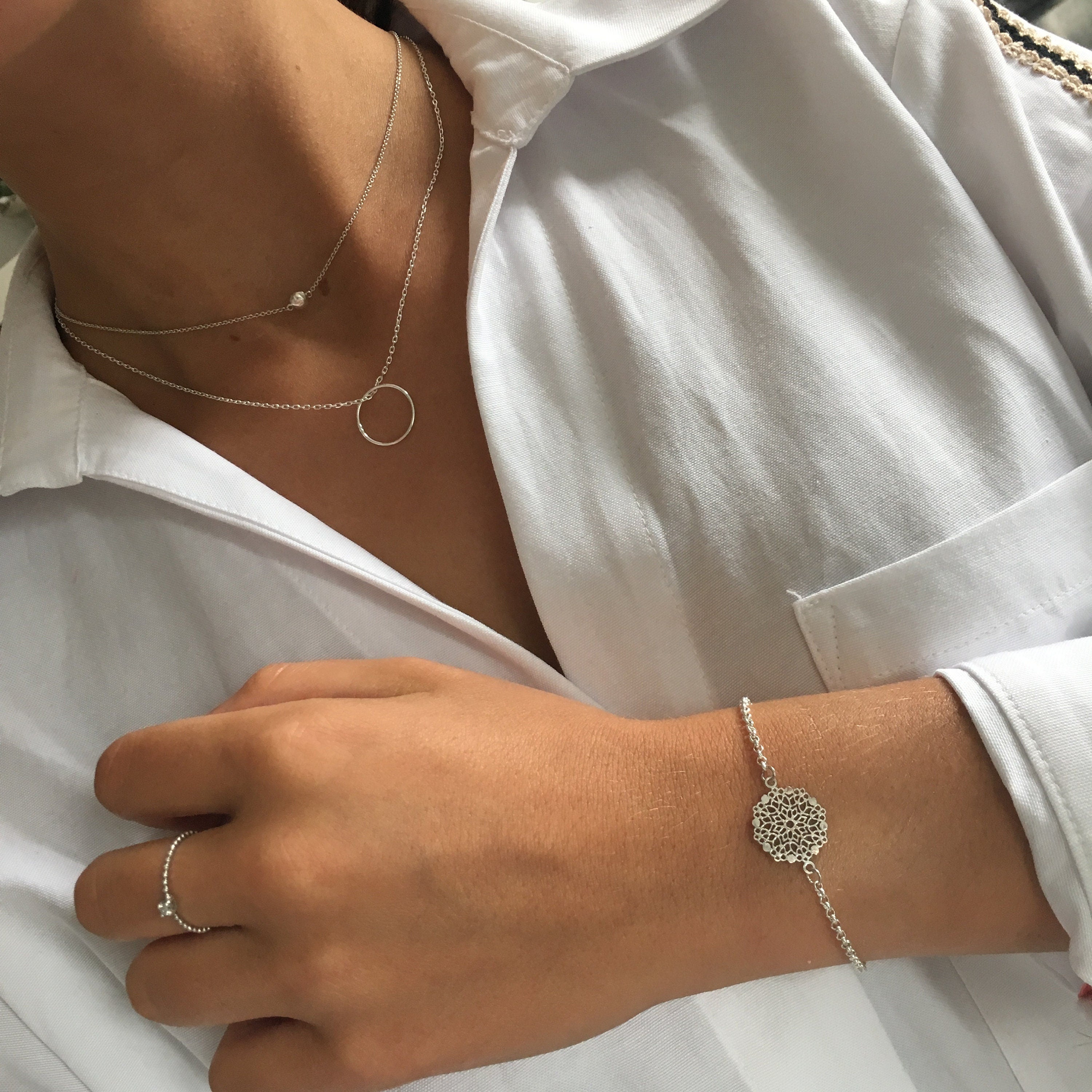 Collier femme Argent 925 anneau rond / Collier chaine pendentif cercle