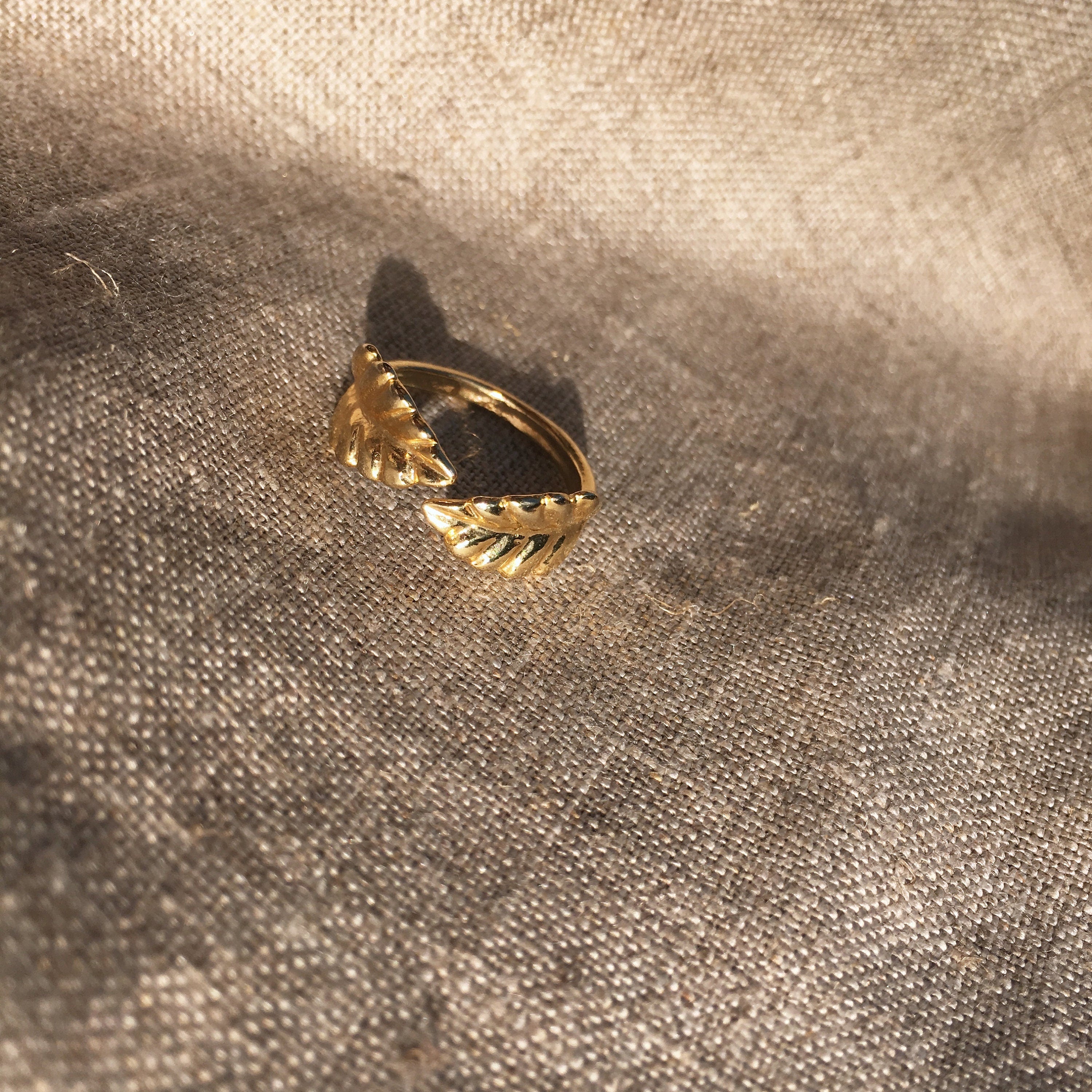 Bague femme feuille épis laurier plaqué or / Bague fine réglable / Cadeau femme