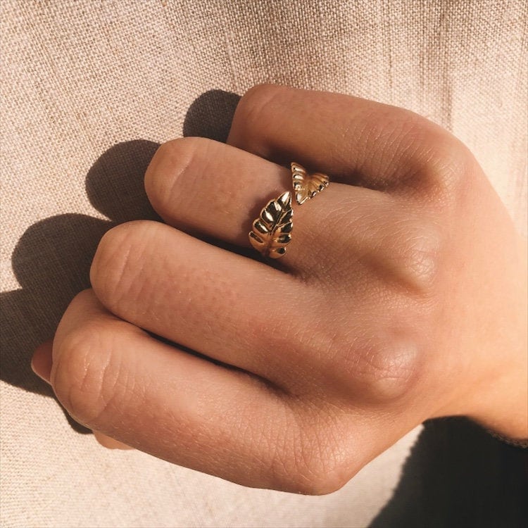 Bague femme feuille épis laurier plaqué or / Bague fine réglable / Cadeau femme