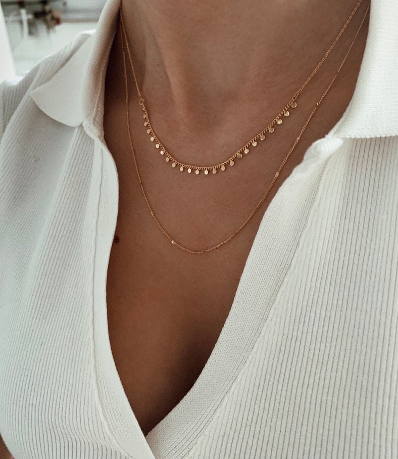 Collier fin double rang chaines / Collier femme minimaliste chaine en acier inoxydable