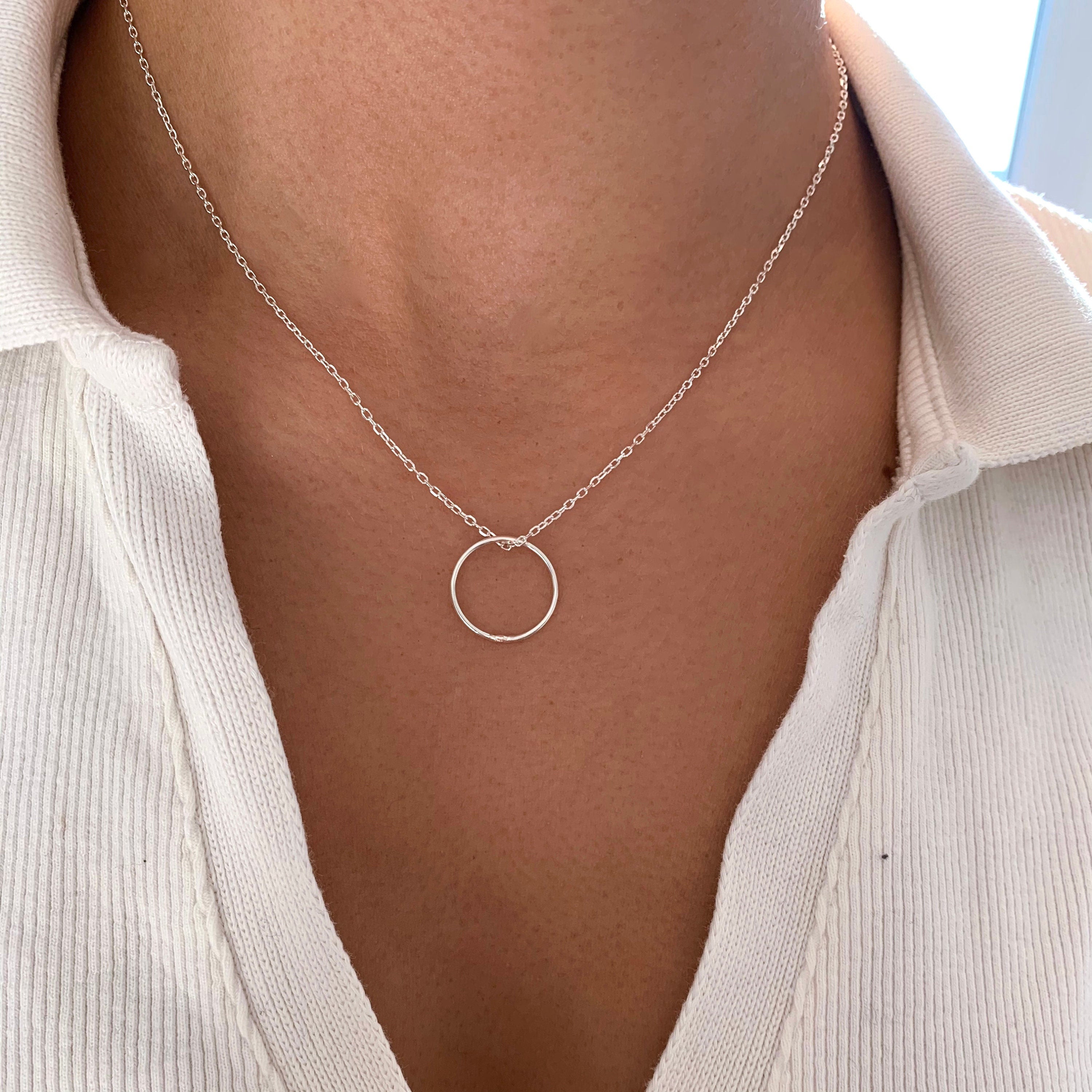 Collier femme Argent 925 anneau rond / Collier chaine pendentif cercle