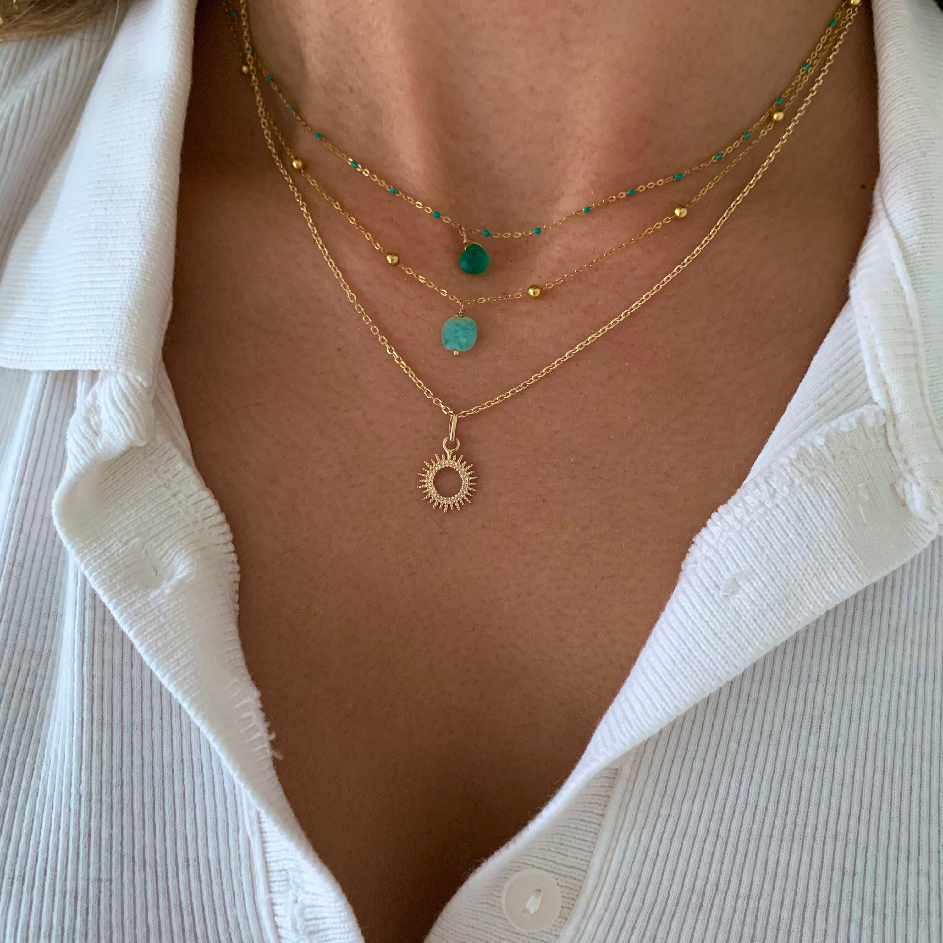 Collier plaqué or chaine pendentif soleil / Collier fin femme minimaliste chaine fine