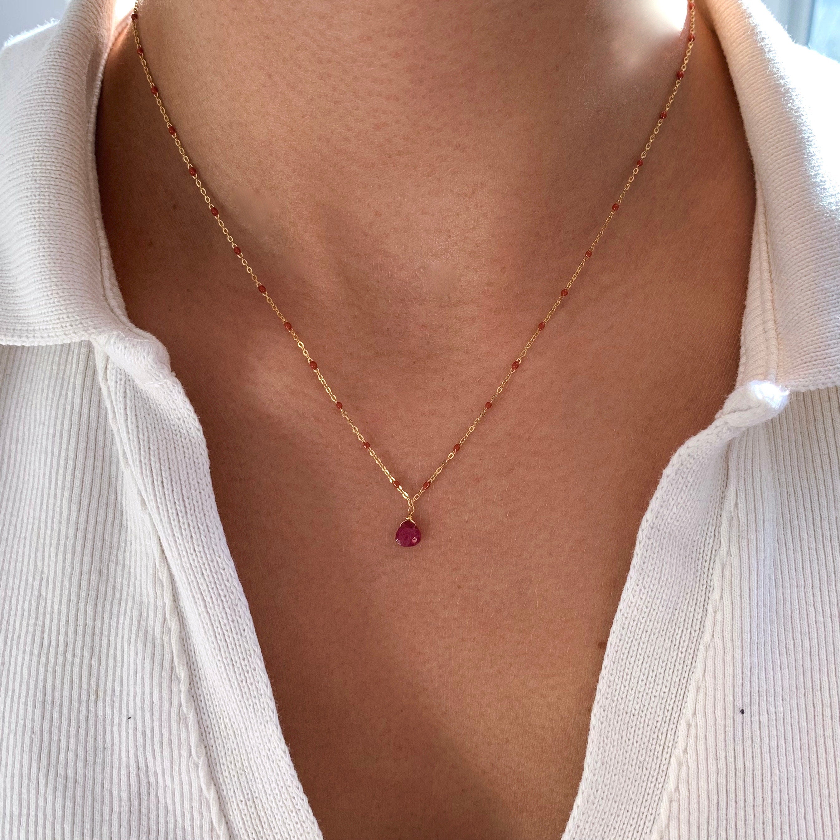 Collier acier inoxydable pendentif pierre Lapis Lazuli / Collier femme minimaliste chaine
