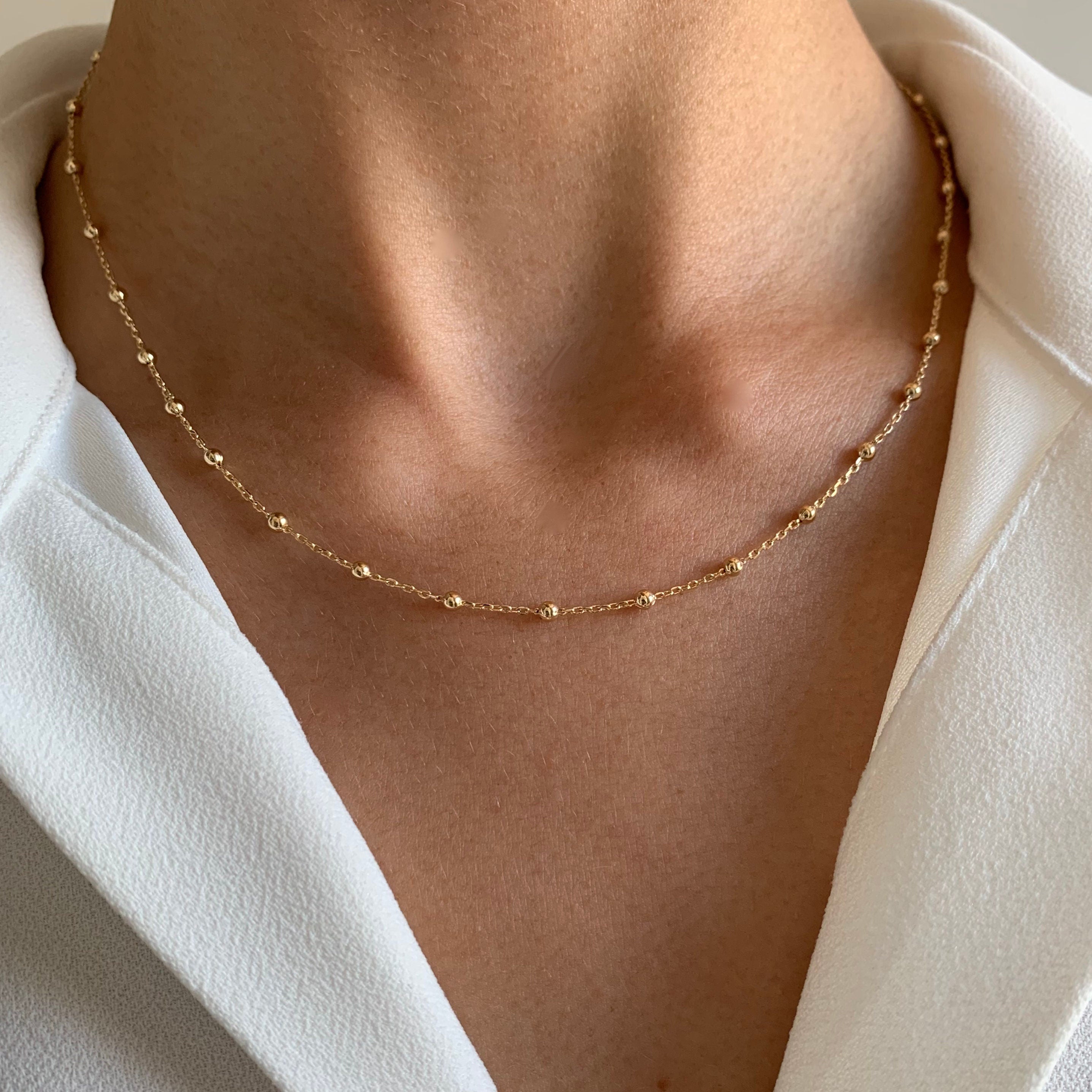 Collier Plaqué or 18k chaine boule / Collier femme fin chaine billes minimaliste