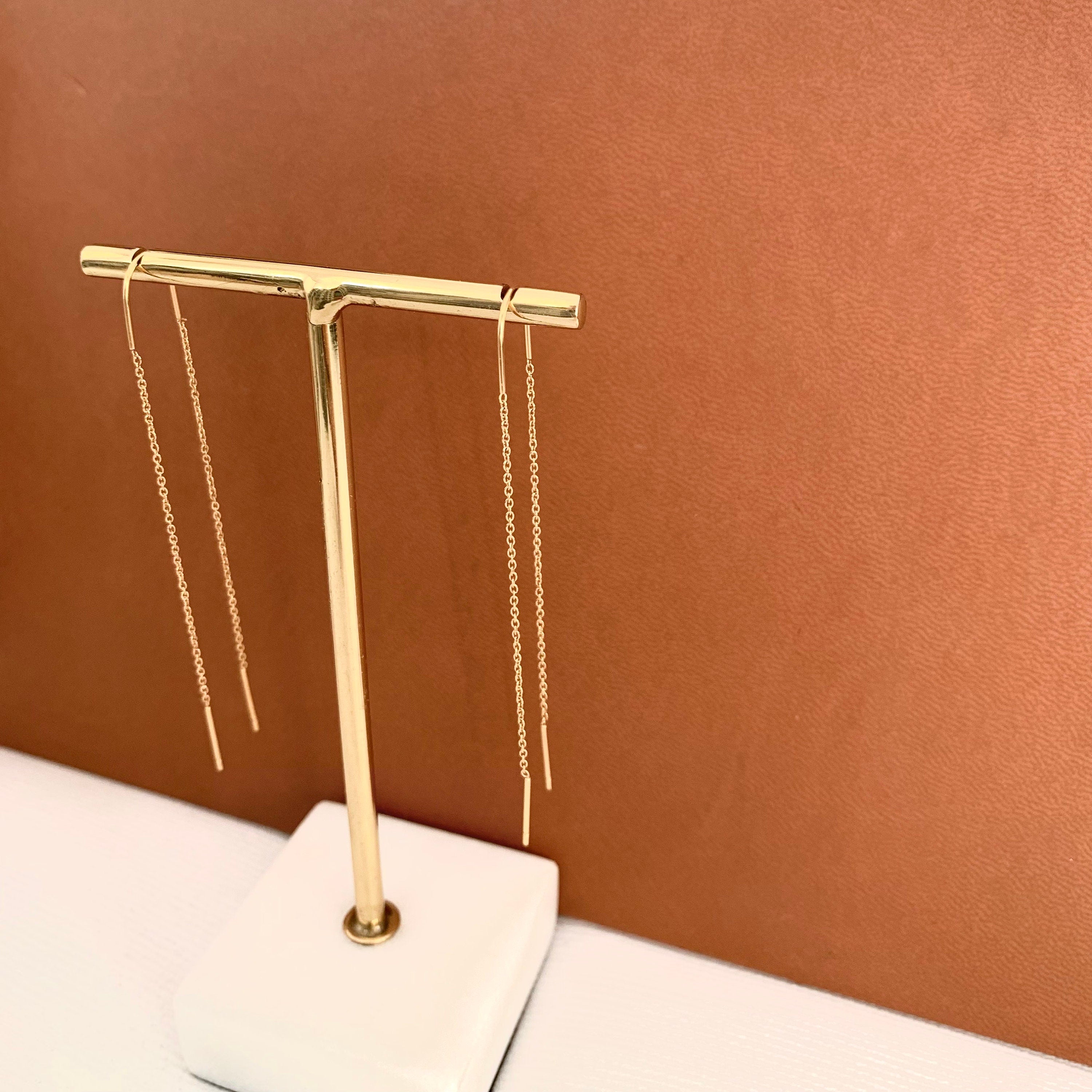 Boucle d'oreille pendantes des deux cotés / Boucles d'oreille chaine traversante avant arrière acier inoxydable