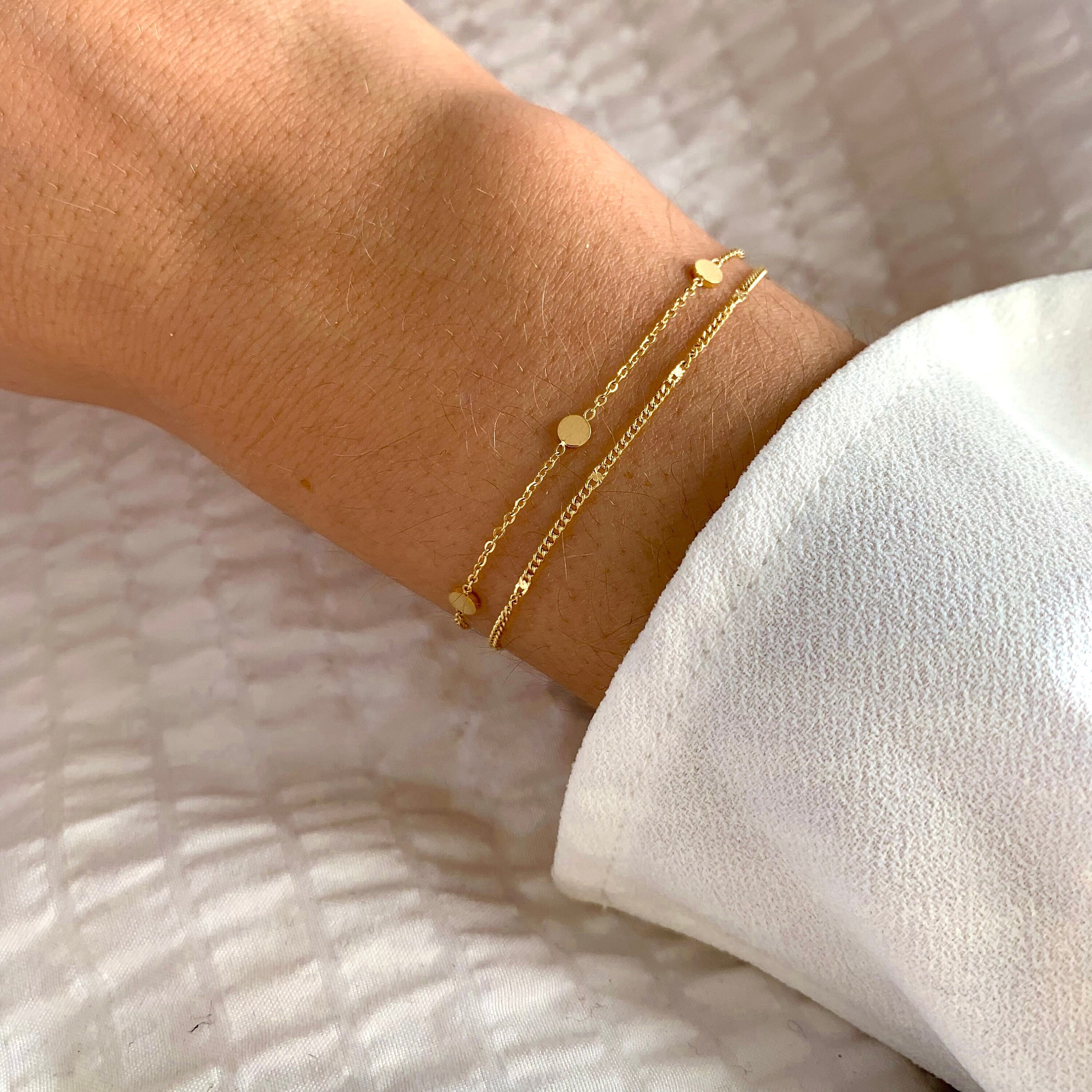 Bracelet femme acier inoxydable double rang chaine fine / Bracelet fin minimaliste