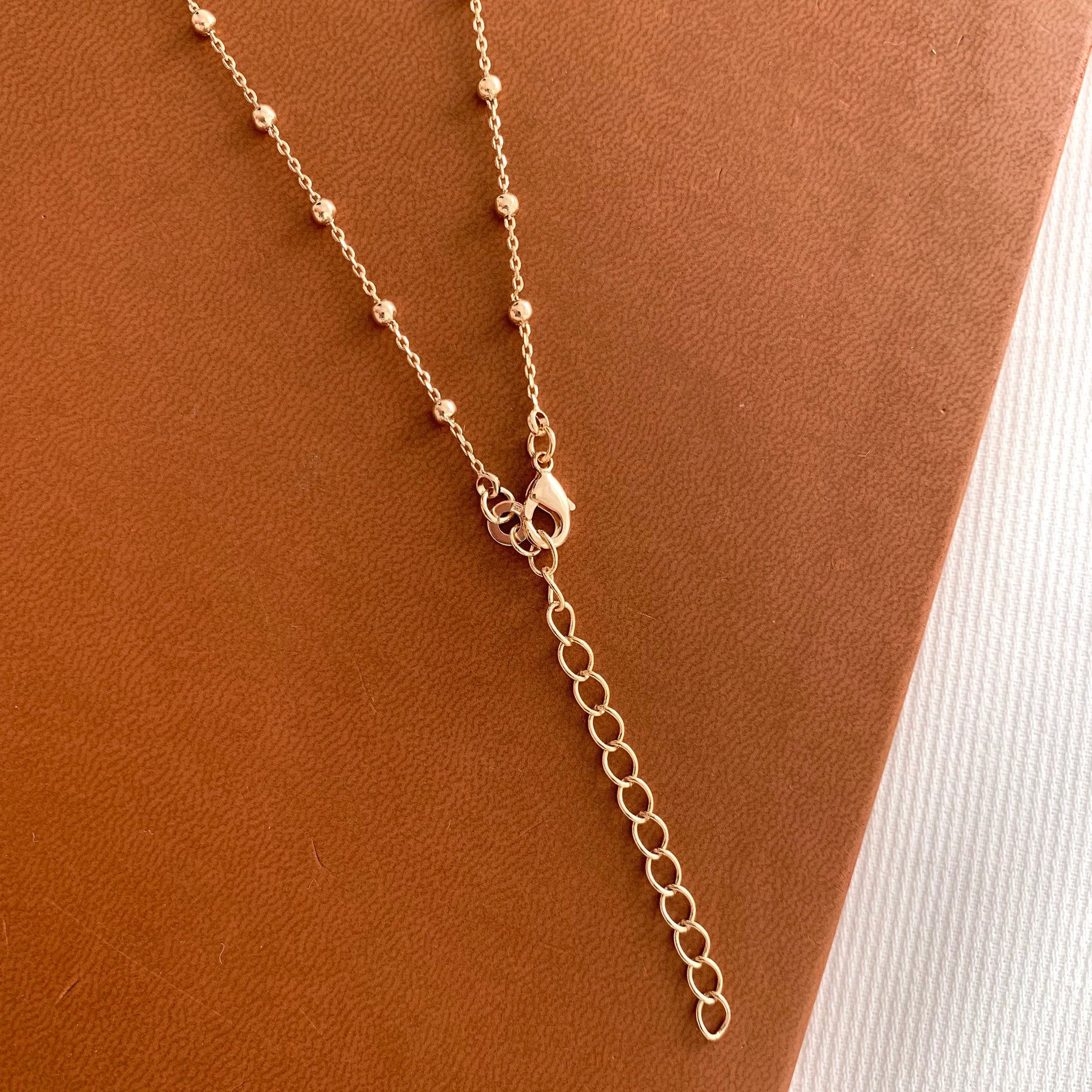 Collier Plaqué or 18k pendentif rond pierre naturelle cristal / Collier fin femme chaine à billes