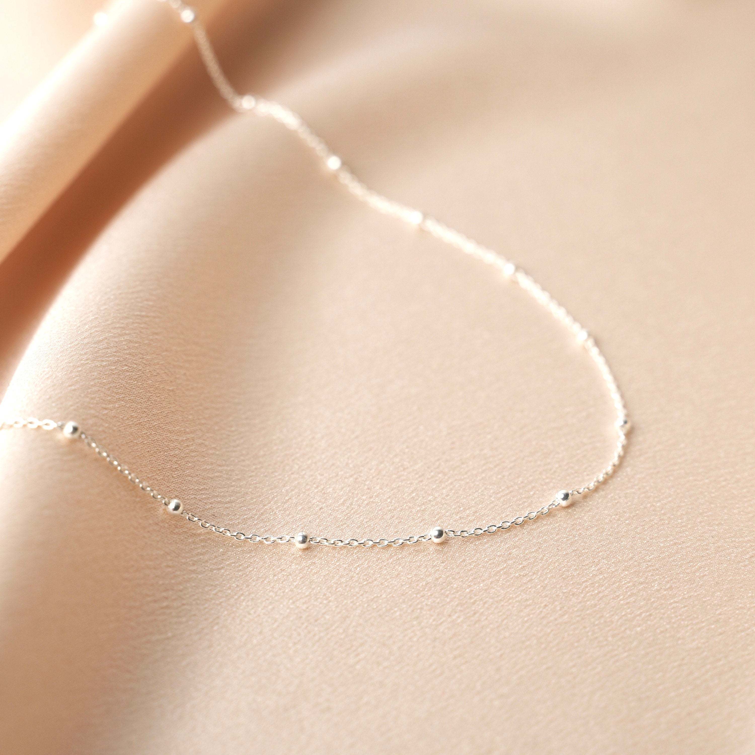 Collier Argent 925 chaine boule / Collier femme fin chaine billes minimaliste / Cadeau femme