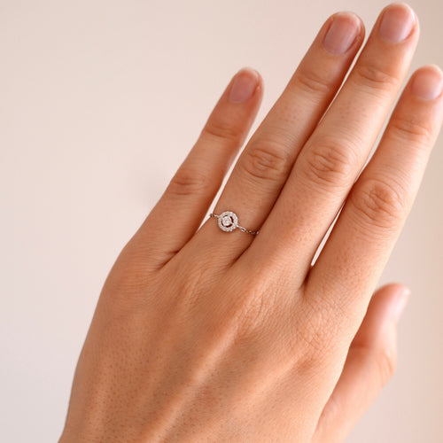 Bague chaine Argent 925 rond brillant zirconium / Bague chainette réglable / Bague ajustable