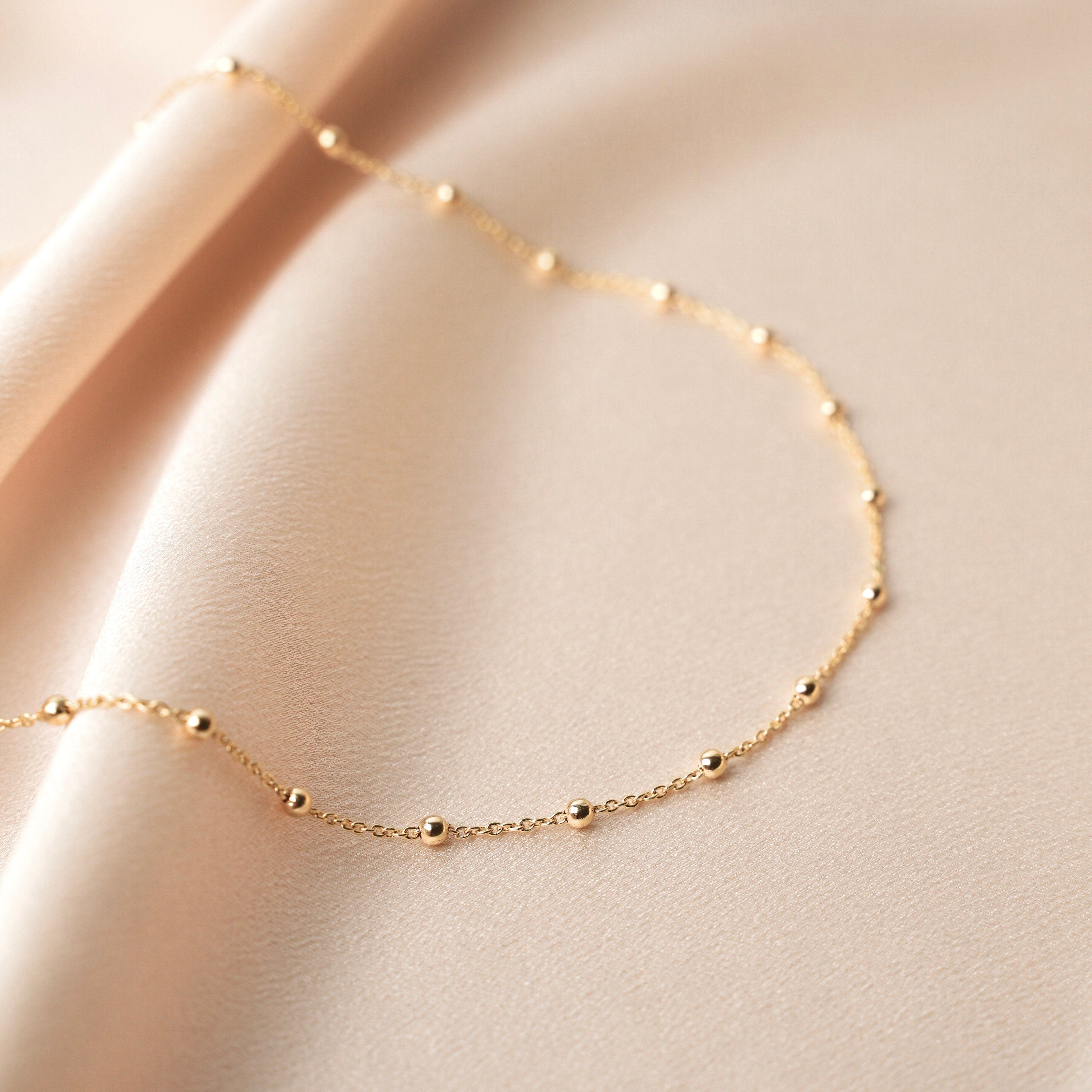 Collier Plaqué or 18k chaine boule / Collier femme fin chaine billes minimaliste