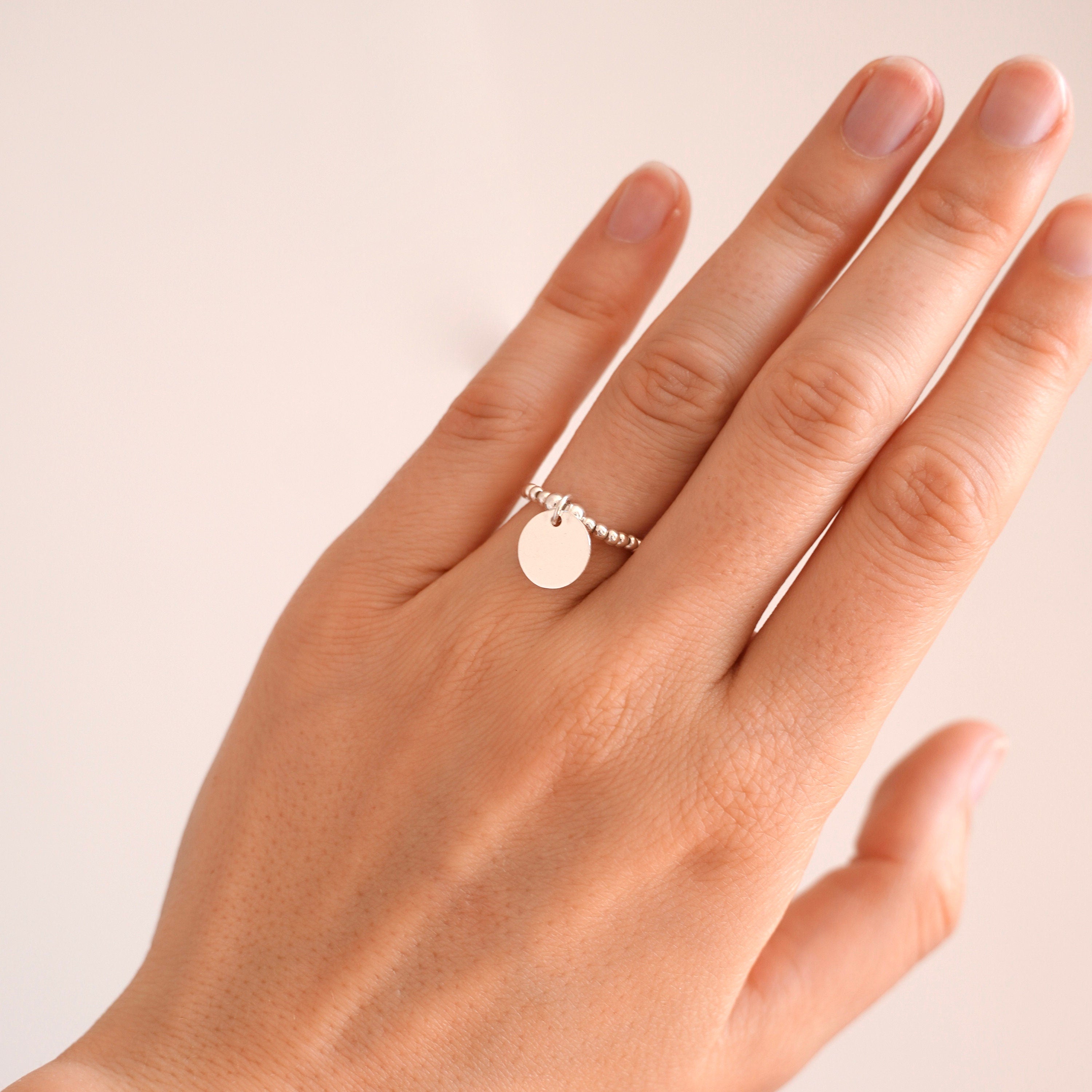 Bague femme argent 925 perles médaille / Bague réglable / Bague pampille ronde