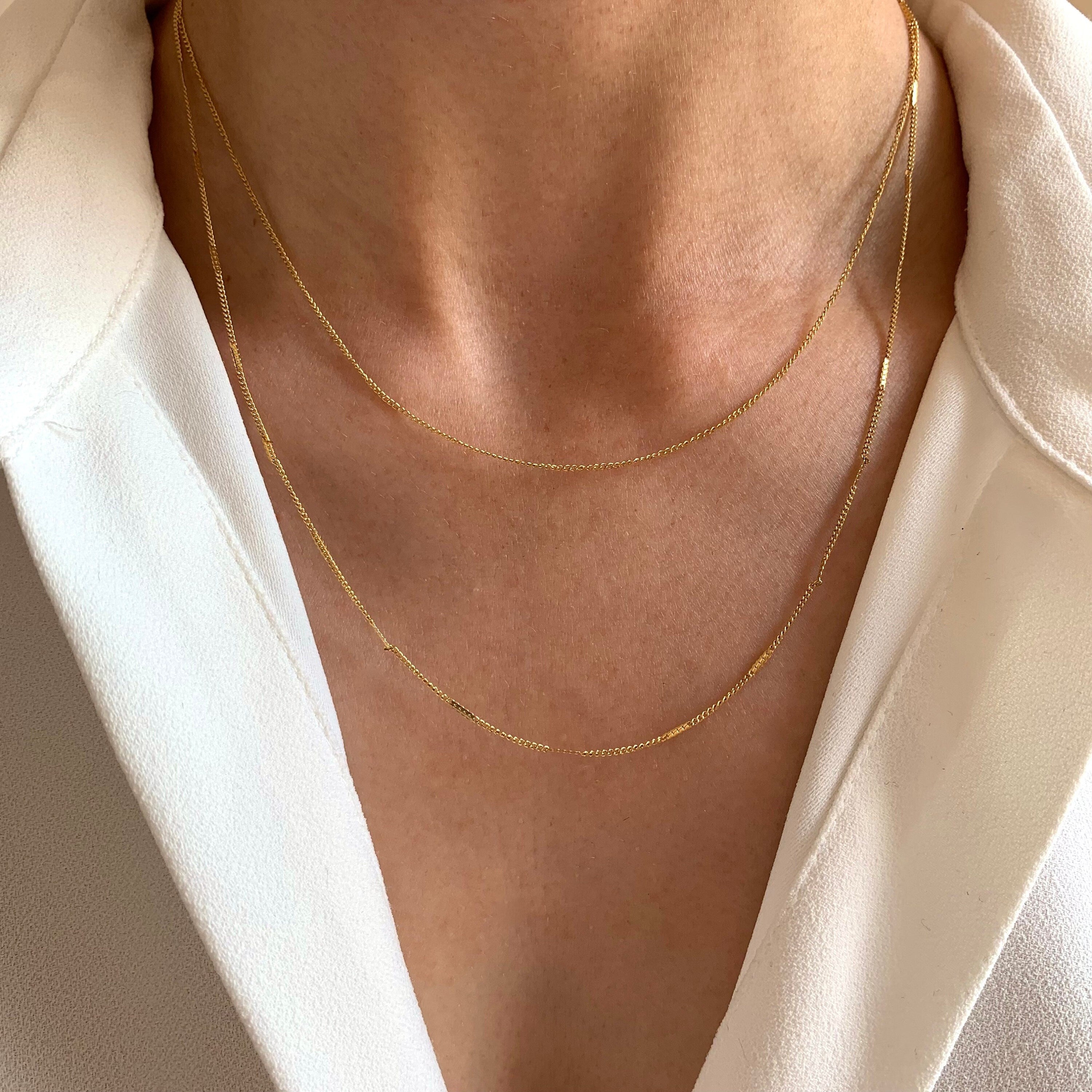 Collier fin double rang chaines / Collier femme minimaliste chaine fine