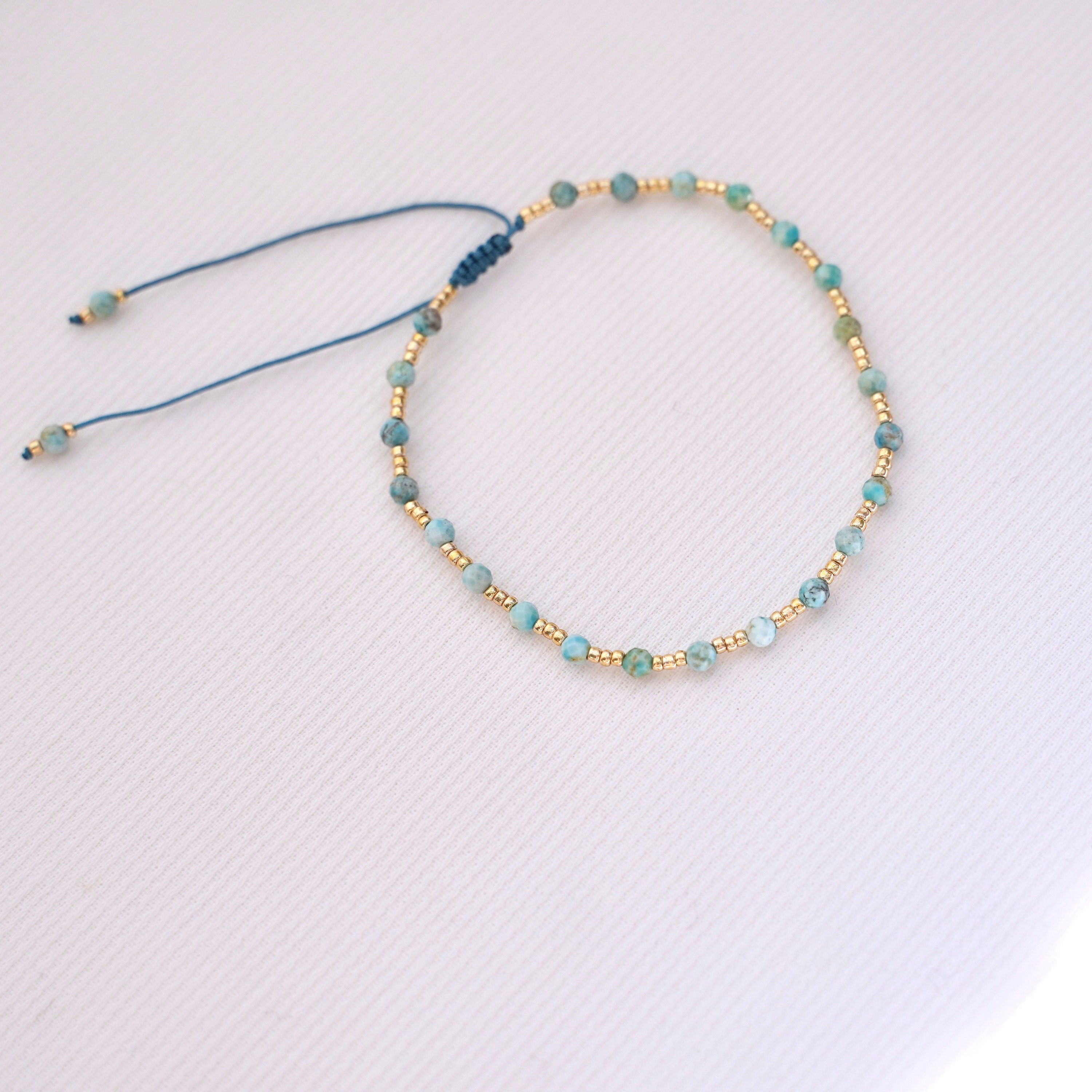 Bracelet femme pierre naturelle Turquoise d'Afrique / Bracelet coulissant perles bleu turquoise