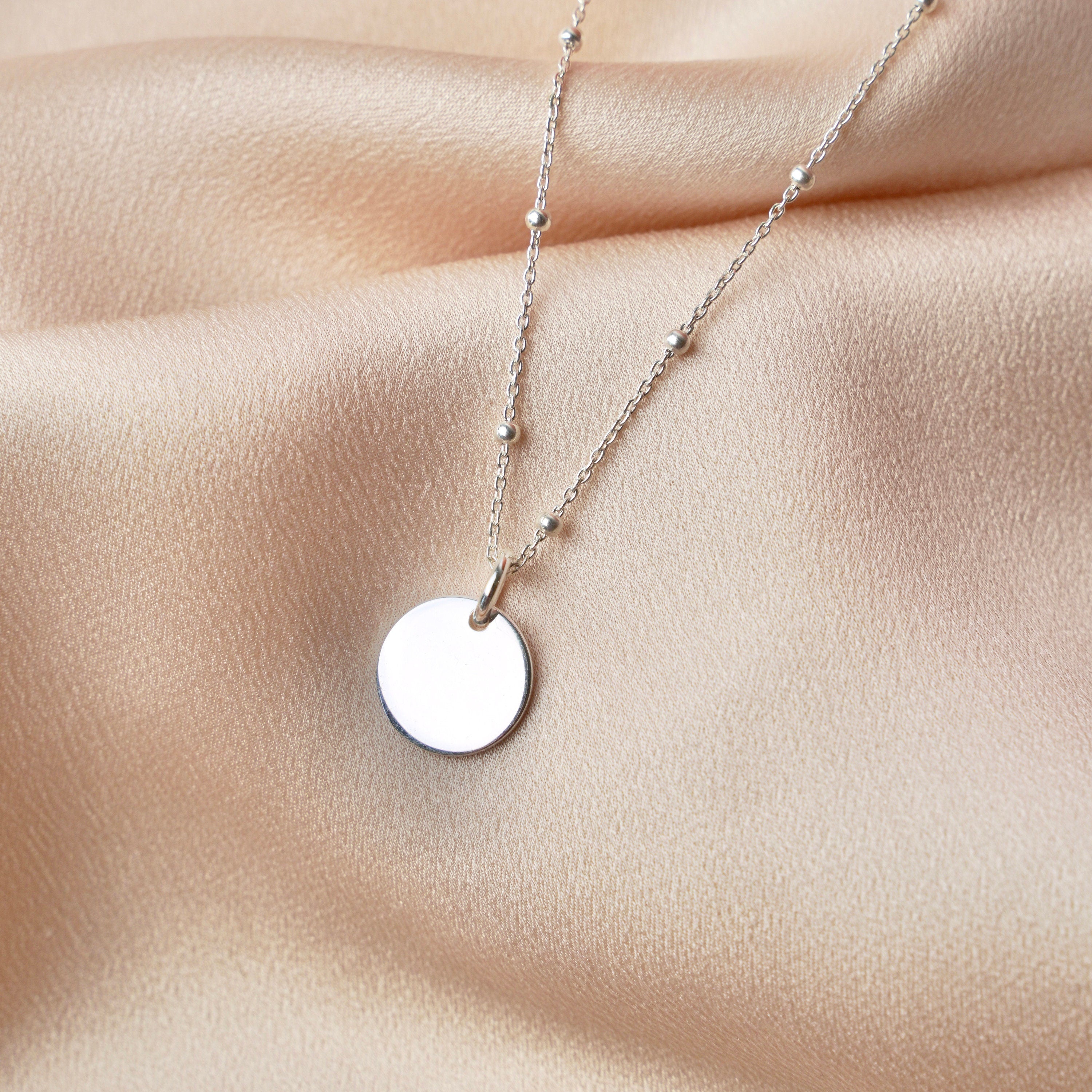 Collier plaqué or pendentif rond médaille chaine boule / Collier femme fin chaine billes minimaliste / Cadeau femme