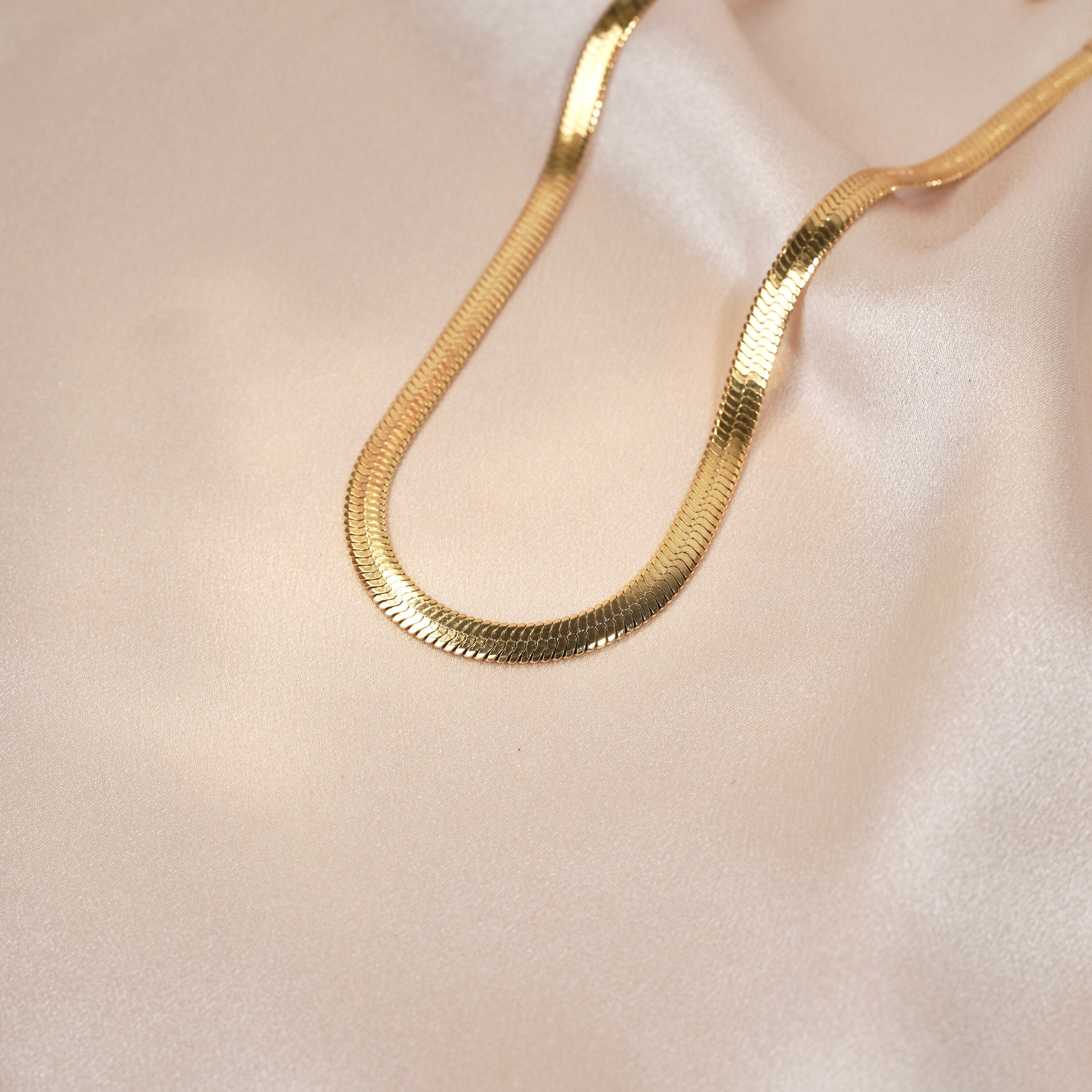Collier chaine plate serpentine acier inoxydable / Collier femme doré chaine / Snake chain