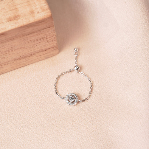 Bague chaine Argent 925 rond brillant zirconium / Bague chainette réglable / Bague ajustable