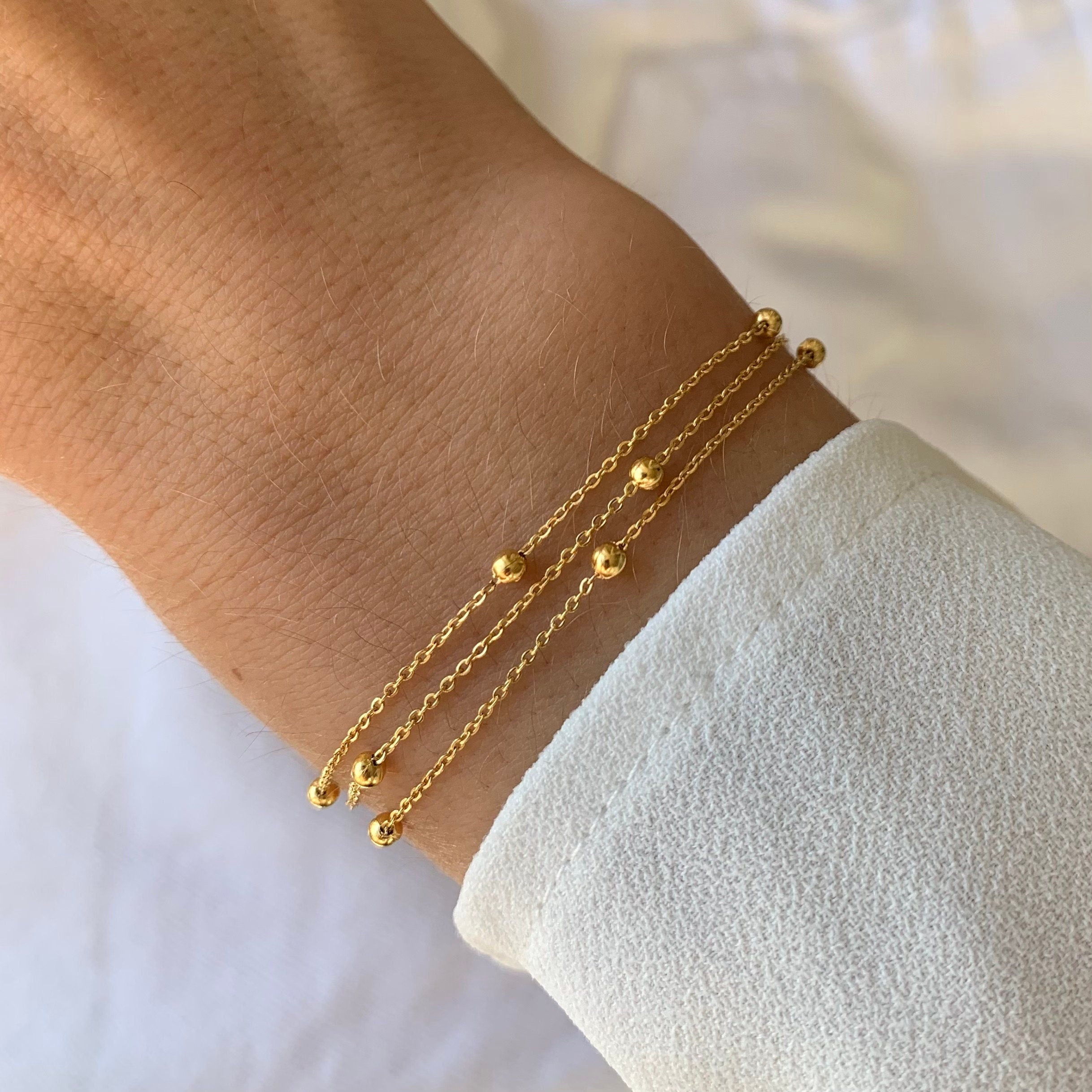 Bracelet femme acier inoxydable triple rang chaine fine