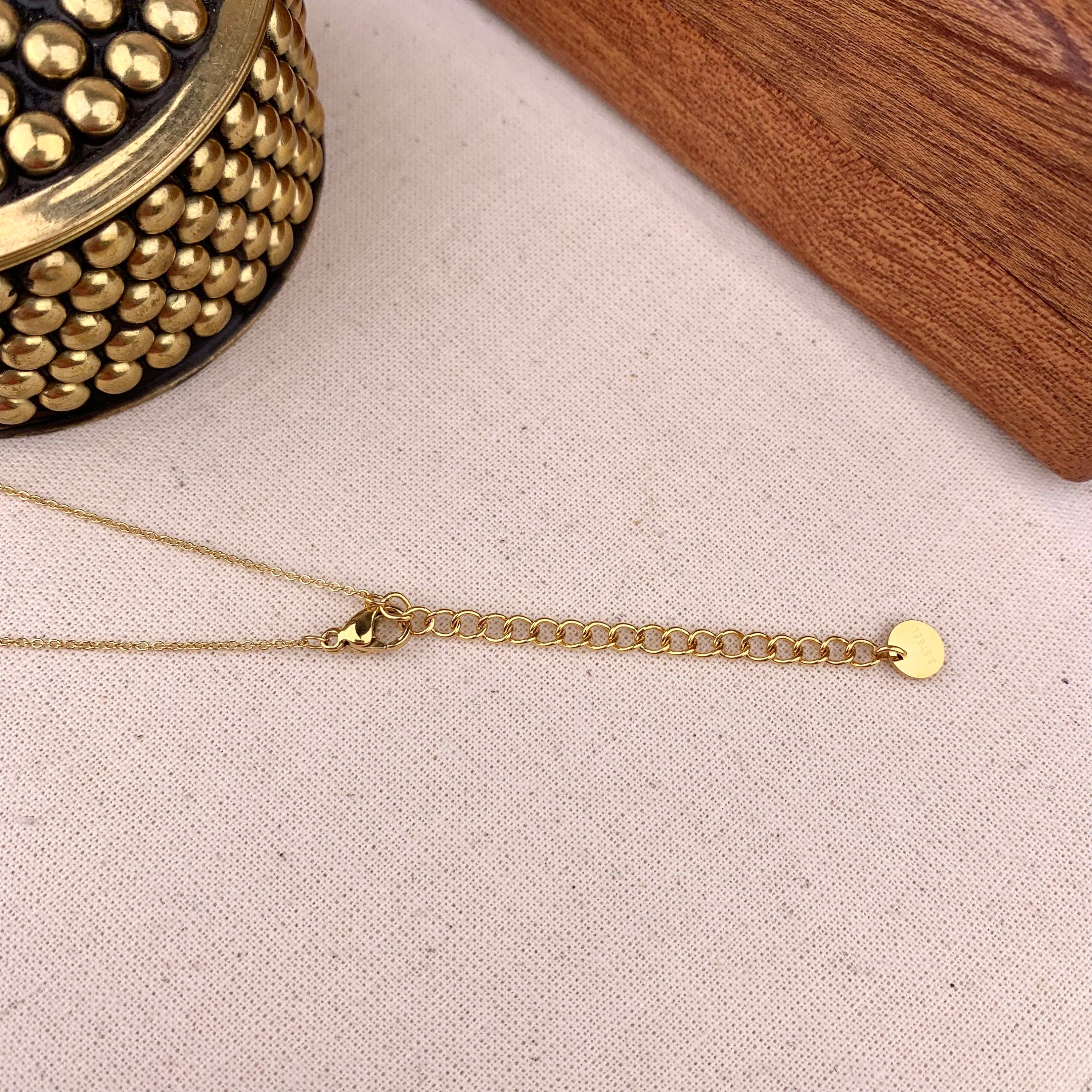 Collier fin acier inoxydable pendentif pierre noire goutte / Collier femme minimaliste chaine fine / Cadeau femme