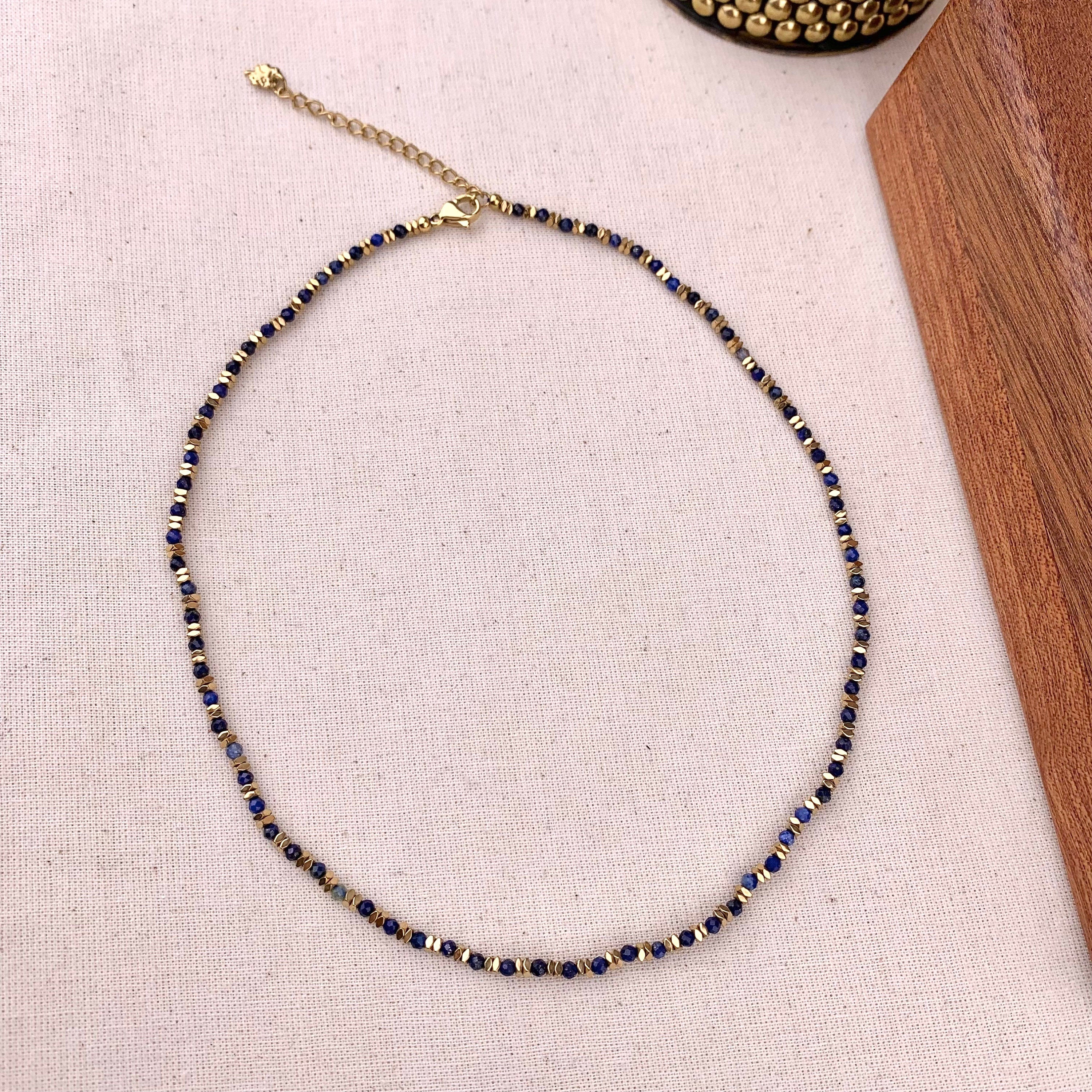 Collier pierre naturelle Lapis Lazuli / Collier femme perles bleu foncé
