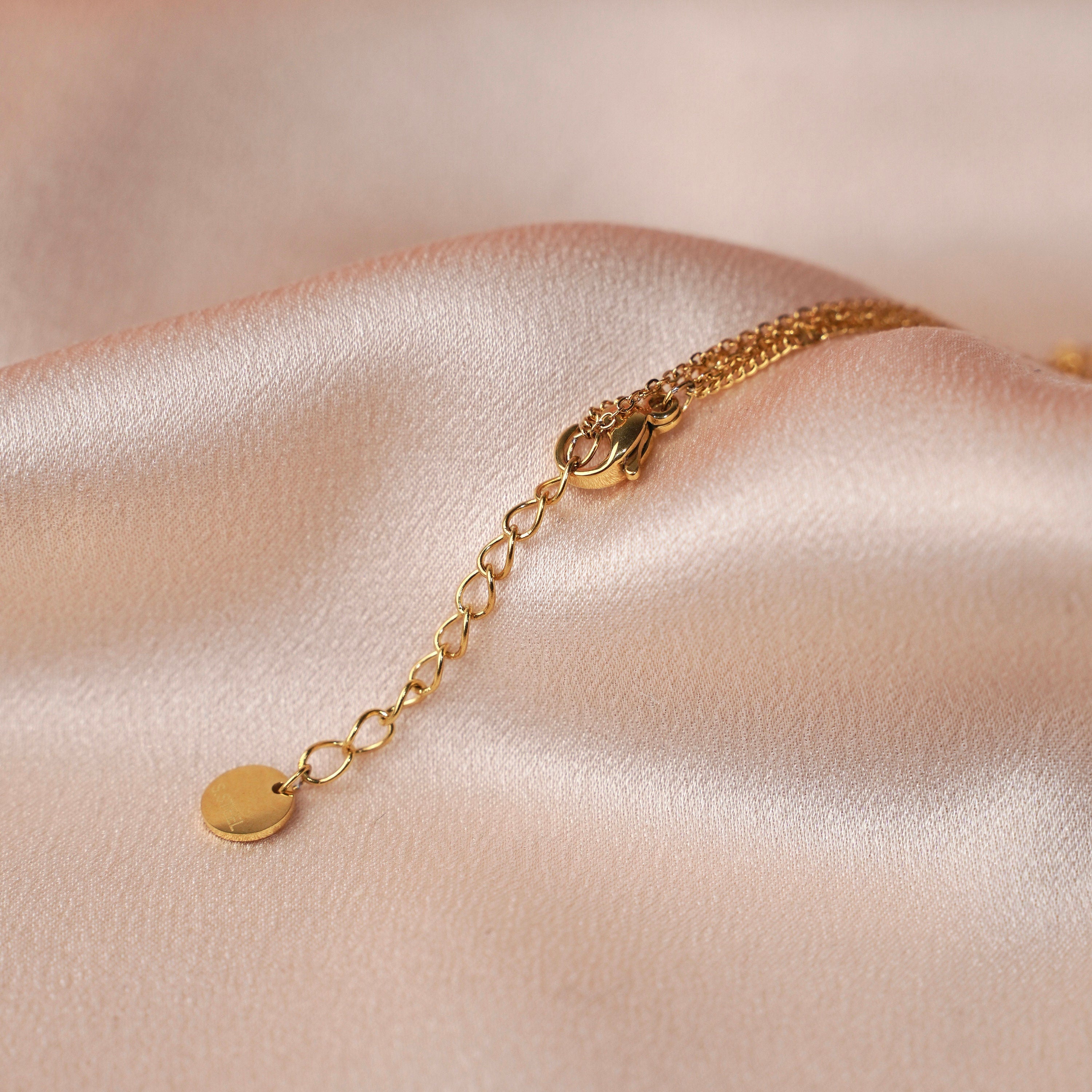 Bracelet double perles blanches / Bracelet fin acier inoxydable