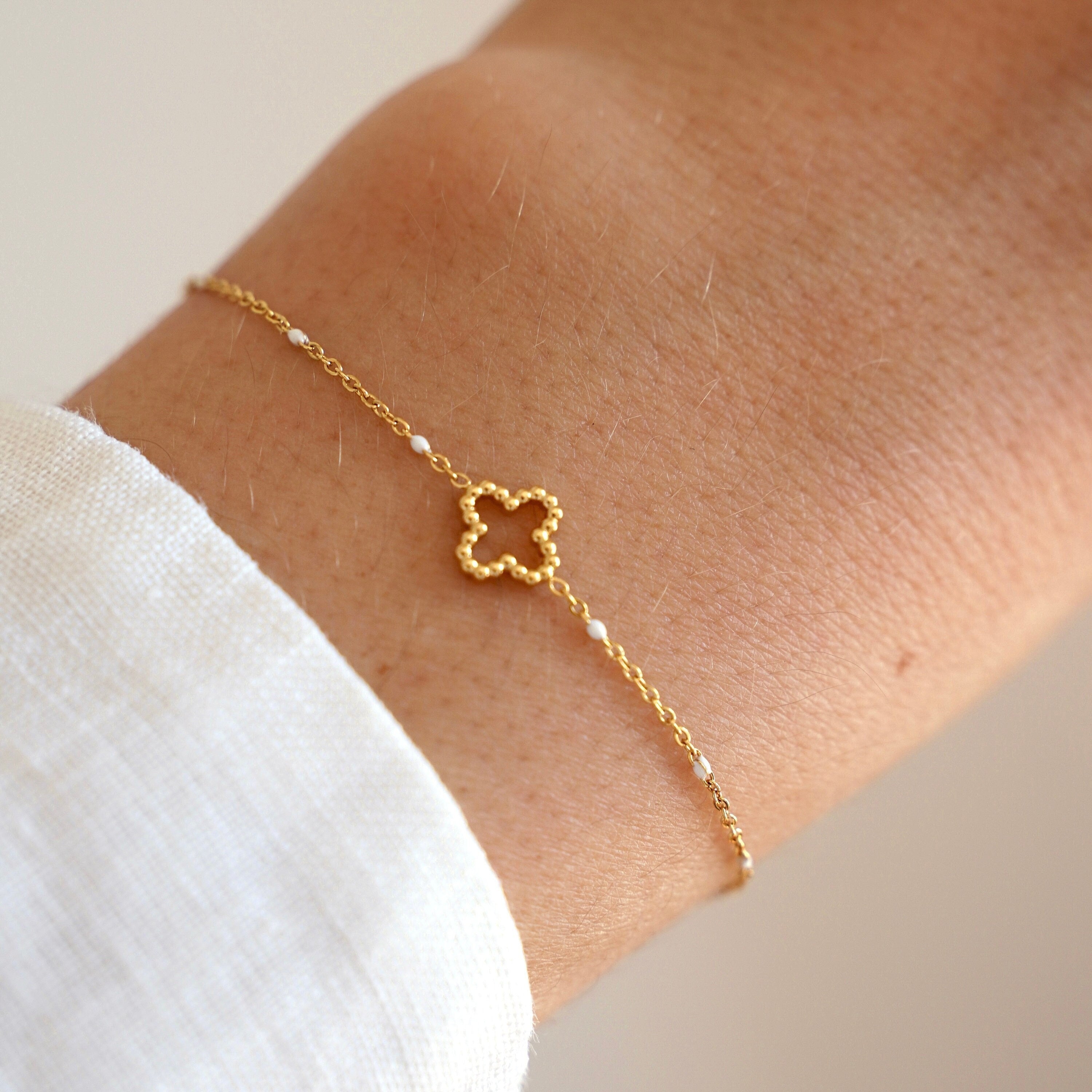 Bracelet fin acier inoxydable trèfle